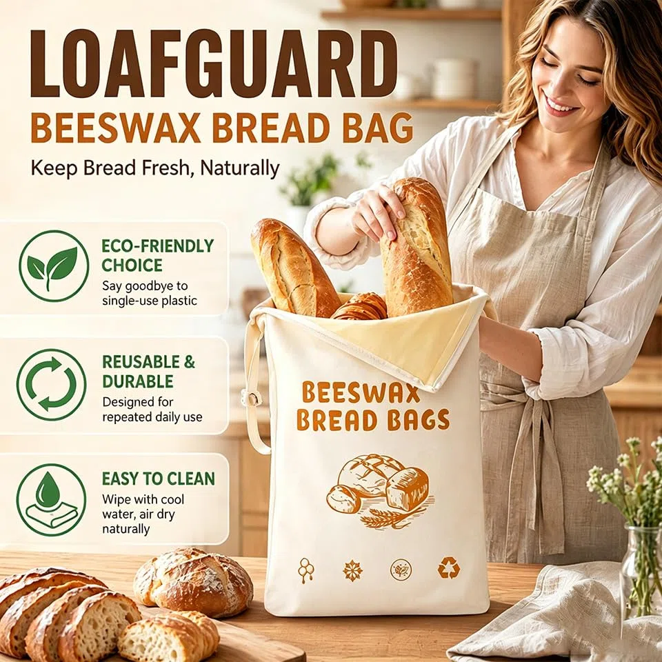 2 Stück Wiederverwendbare Bienenwachs Brotbeutel, Brotbeutel Bienenwach, Brotbeutels Leinen mit Natürlichem Bienenwachs Wiederverwendbare,Brotbeutels aufbewahrung für Sauerteig Handwerkerbrote