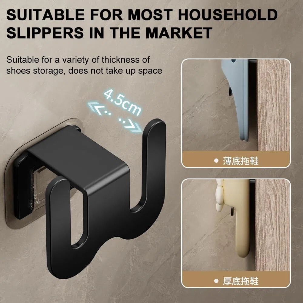 Schuhhalter Wand, 3 Stück Ohne Bohren schuhablage, schuhregal wand aus Space-Aluminium, multifunktionales Badezimmer-Hausschuhregal für Badezimmer Schlafzimmer Wohnzimmer (Schwarz)