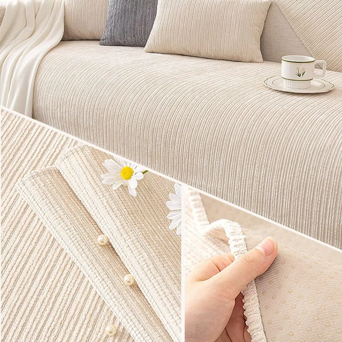 Sofa Überzug rutschfeste, Universal Sofaschoner 1 2 3 4 Sitzer, Waschbar Sofabezug Sofaüberwurf, Weiche Couchüberzug Überwurfdecken für L Form U Form Sektionssofa(Beige, 90x90cm)