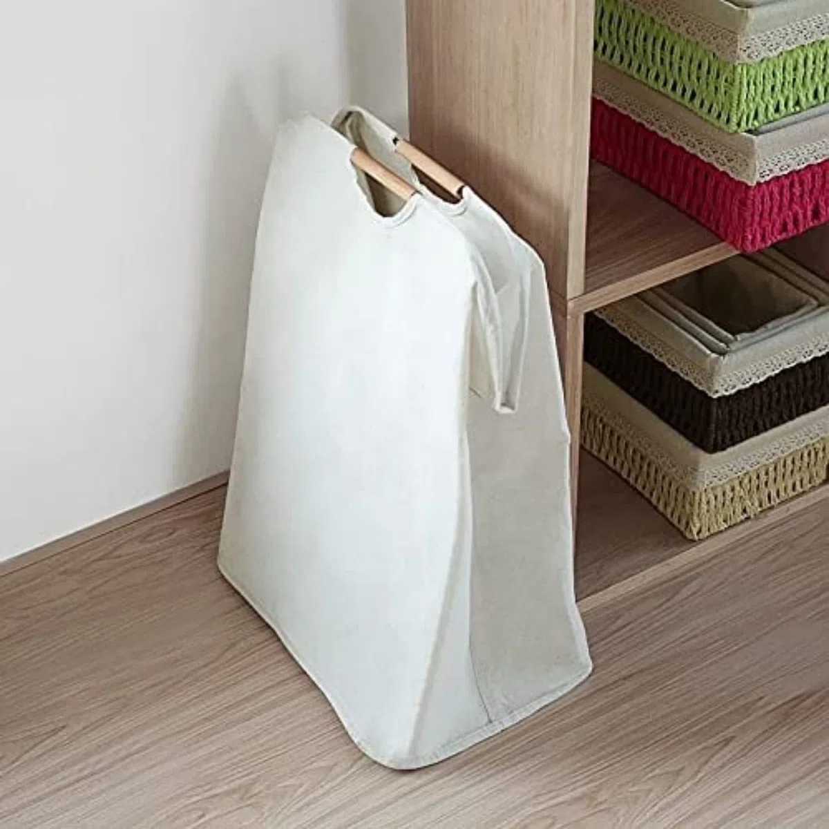 2 Stück 72L Faltbarer Wäschekorb Groß, Wäschesack mit Griffen - Geräumiger Wäschebehälter für Zuhause, Bad (Beige)