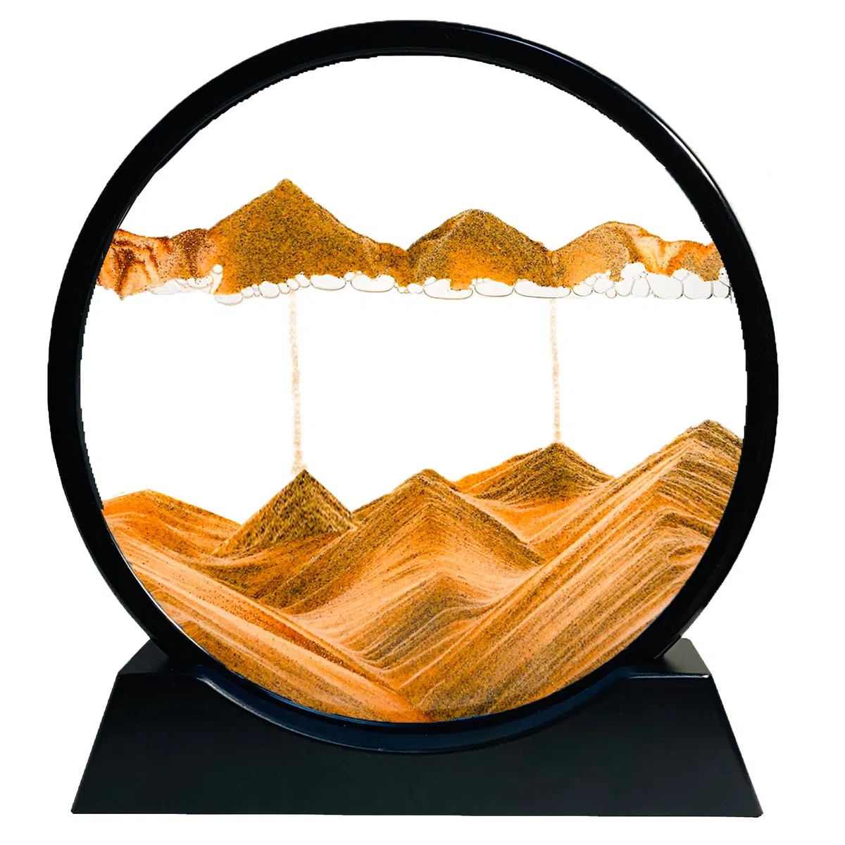 Sandbilder Zum Drehen - Dynamisches Sandbild Runde Glas Rahmen, Bewegliche Sandkunst Landschaft, 3D Fließende Sandmalerei Geschenk für Büro Desktop Dekoration (Gelb, 7")
