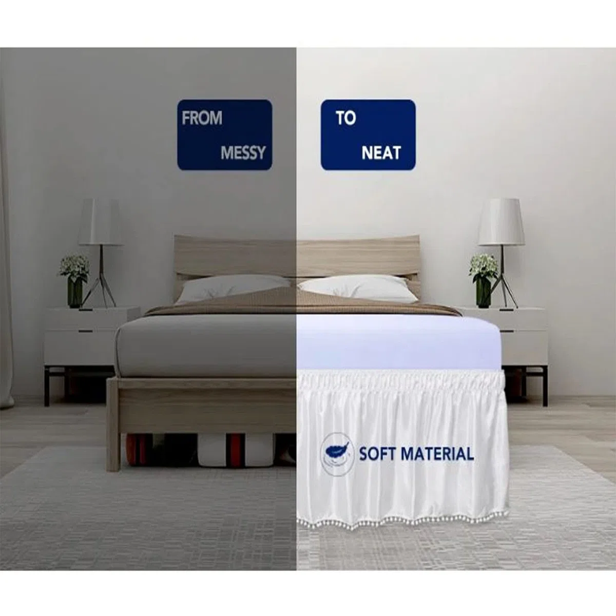 Surwin Betthusse Ruffle Bettrock Rüschen, Elastischer Bett Rock Bettvolant Gerüschter Bed Skirt Wrap Around Bettrock Husse Röcke Keine Bettoberfläche Bett Bettgestein (Navy blau,180x200x38cm)
