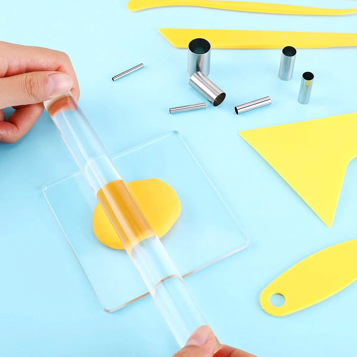 Polymer Clay Tools Set, Acryl Tonrollen, Acrylplatte, Schneidematte, Runde Polymer Clay Ausstecher mit Clay Slicer Blade für Töpferei und Bildhauerei, 43 Stück