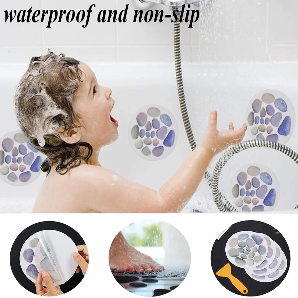 12 Stücke Badewannen Aufkleber Rund, Badewannen Aufkleber Selbstklebend, Bathtub Stickers, Premium Anti Rutsch Aufkleber, Selbstklebende Antirutsch Sticker with Scraper Tool für Dusche Rutschfeste