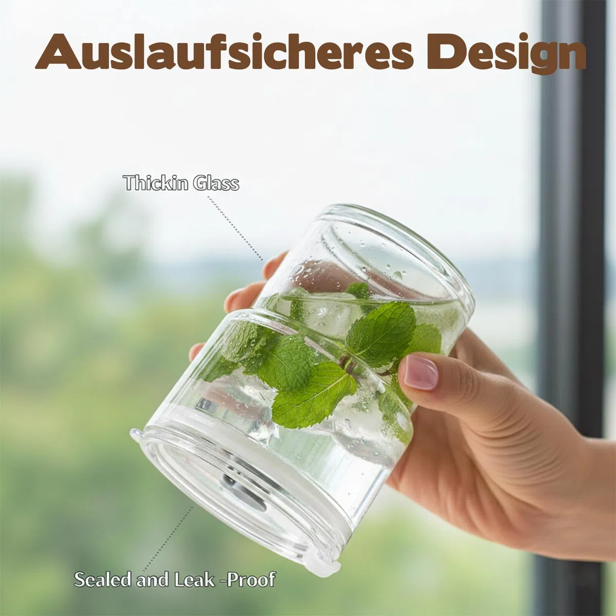 VITEVER 2 Stück 450ml Glasbecher mit Deckel und Strohhalm, Smoothie Becher mit Strohhalm, Luftdicht Wasserdicht Design Kaffeebecher Travel Mug, Eiskaffee Becher, Trinkglas