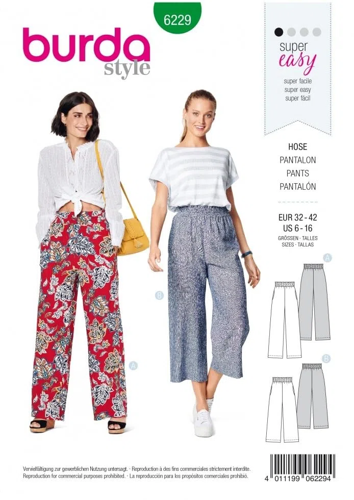 Burda Style Schnittmuster Damen Hose mit weitem Bein Größe 32-42 | Nählevel: sehr leicht