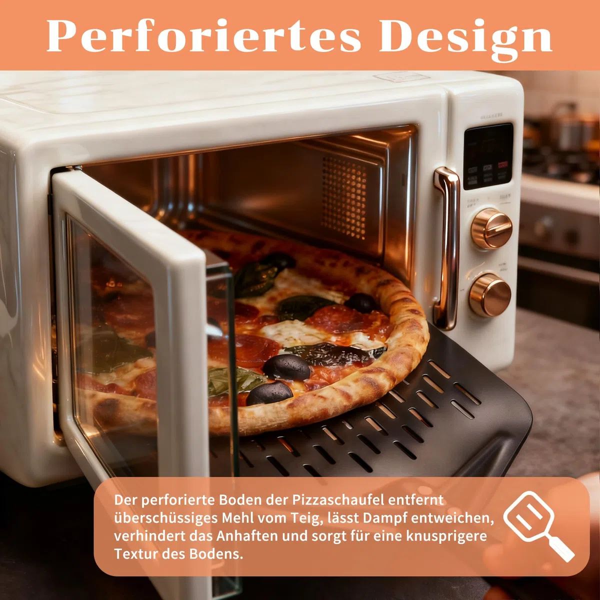 Pizzaschieber Perforiert set, Pizzaschaufel Aluminium mit Komfortabler Abnehmbaren Griffe, Wird mit Pizzawender 6' und Pizza Schieber 12', Geeignet für Wenden und Transportieren von Pizza