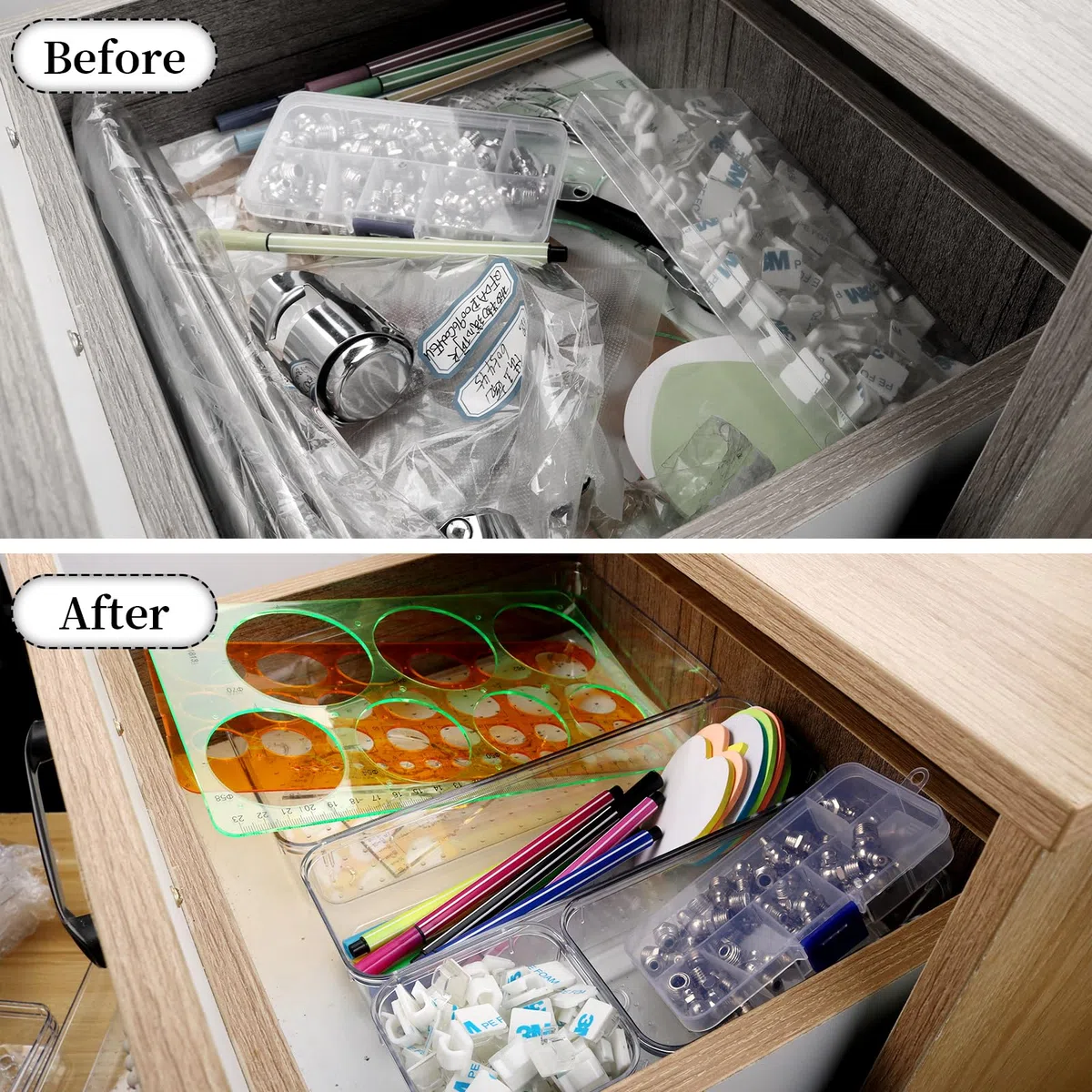 7-teiliges Schubladen-Organizer-Set, Make-up-Organizer-Tablett für Schubladen, transparentes Kosmetik-Behälter-Tablett für Büro, Schlafzimmer, Küche, Schmuck und Gadgets
