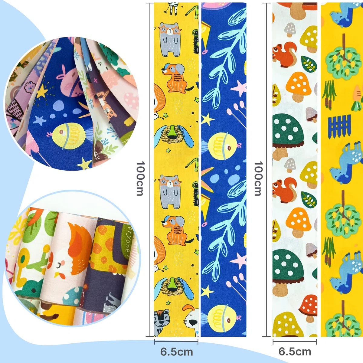 40 Stück Jelly Roll Stoffstreifen zum Quilten und Nähen - 6,6 cm vorgeschnittene Baumwollstoffstreifen im Blumenmuster, perfekt für Quilten und DIY-Nähzubehör (Tiere)