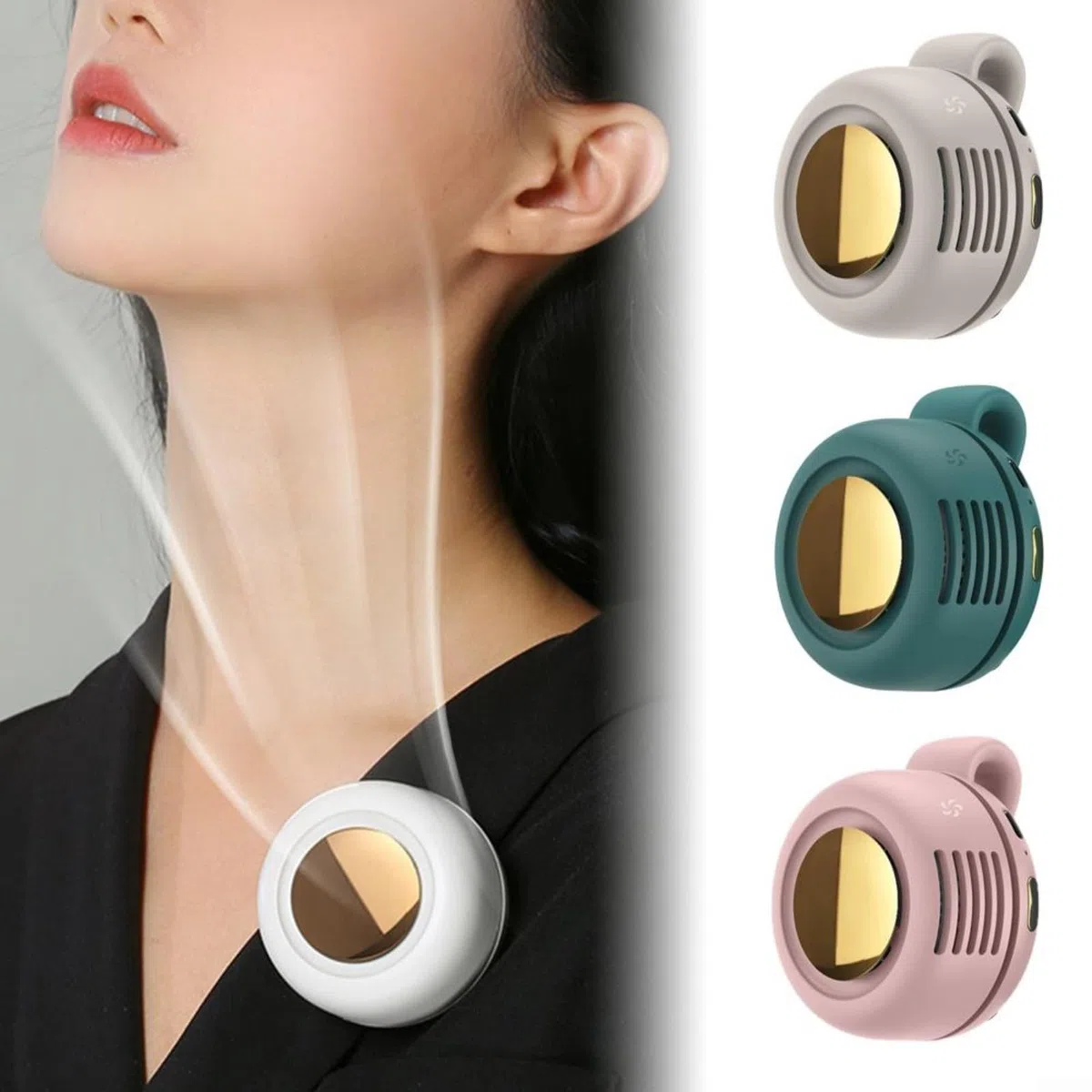 Tragbarer Mini-Ventilator, zum Aufhängen von Kleidung unter dem Hemd, 360° drehbar, 3 Geschwindigkeitsstufen, 900 mAh Akku-Kapazität (weiß)