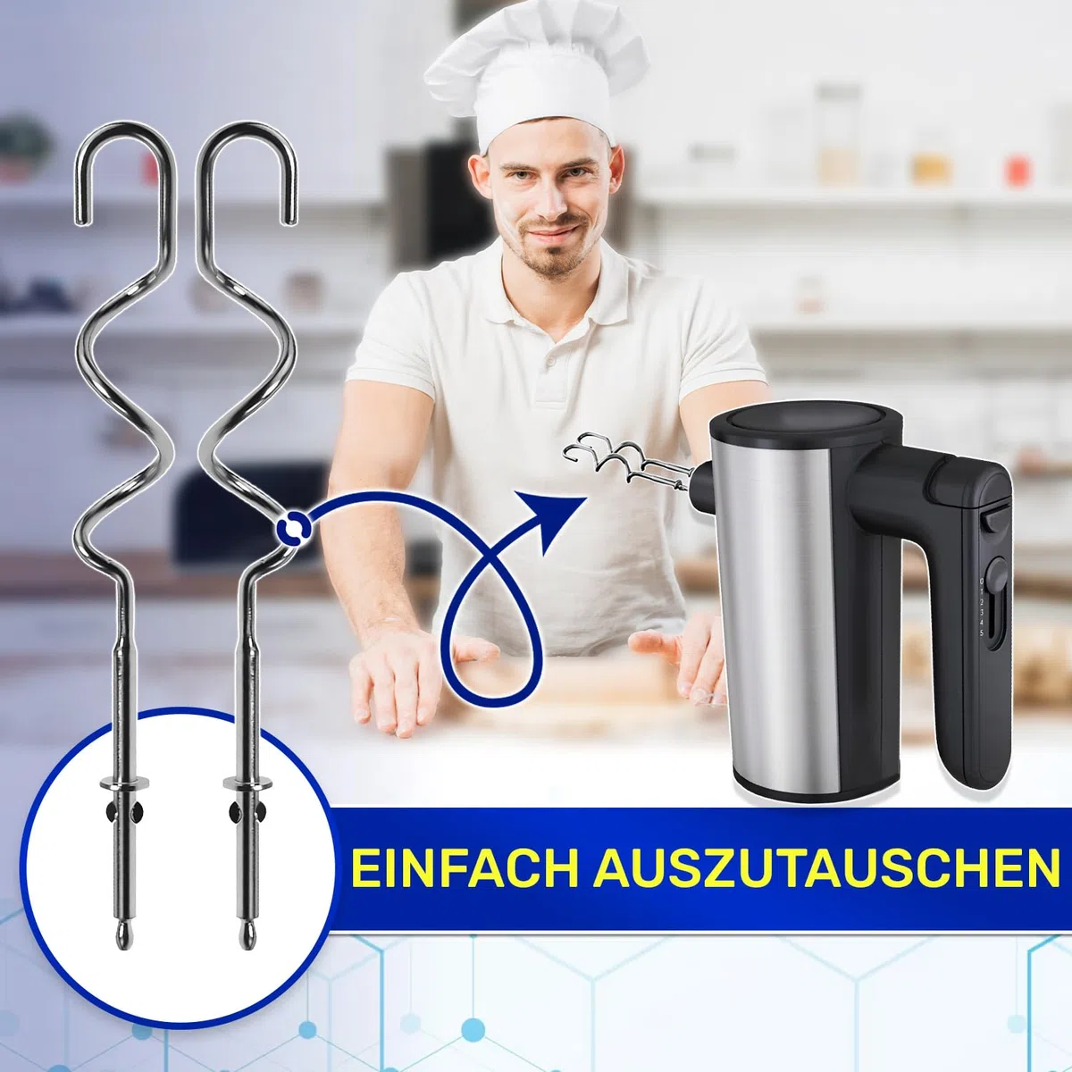 2 Stück Knethaken Handmixer mit Originalcode FS-1000050320 FS1000050320 für Wmf Kult X Handrührgerät - Garantie 10 Jahre - MONTERAL