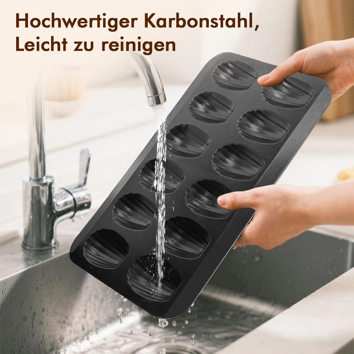 OAMCEG Madeleines Backform, 12 Mulden 2 Stück Madeleine Form, Antihaftbeschichtet Karbonstahl mit Backpinsel für Ofen Backen Schokolade Brownies Kekse