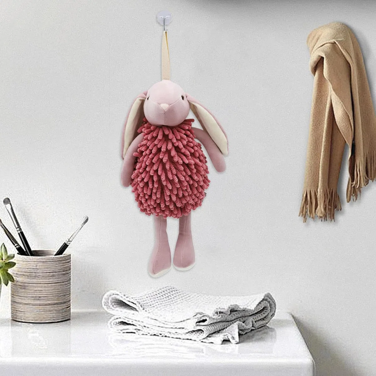 Générique Handtuch, für Badezimmer, niedliche Hasenform, sehr saugfähig – Kuscheltier mit Kugel, Plüsch, für Frauen, Männer, Erwachsene, Jugendliche, Toilette, Küche, Fitnessstudio, Wohnheim