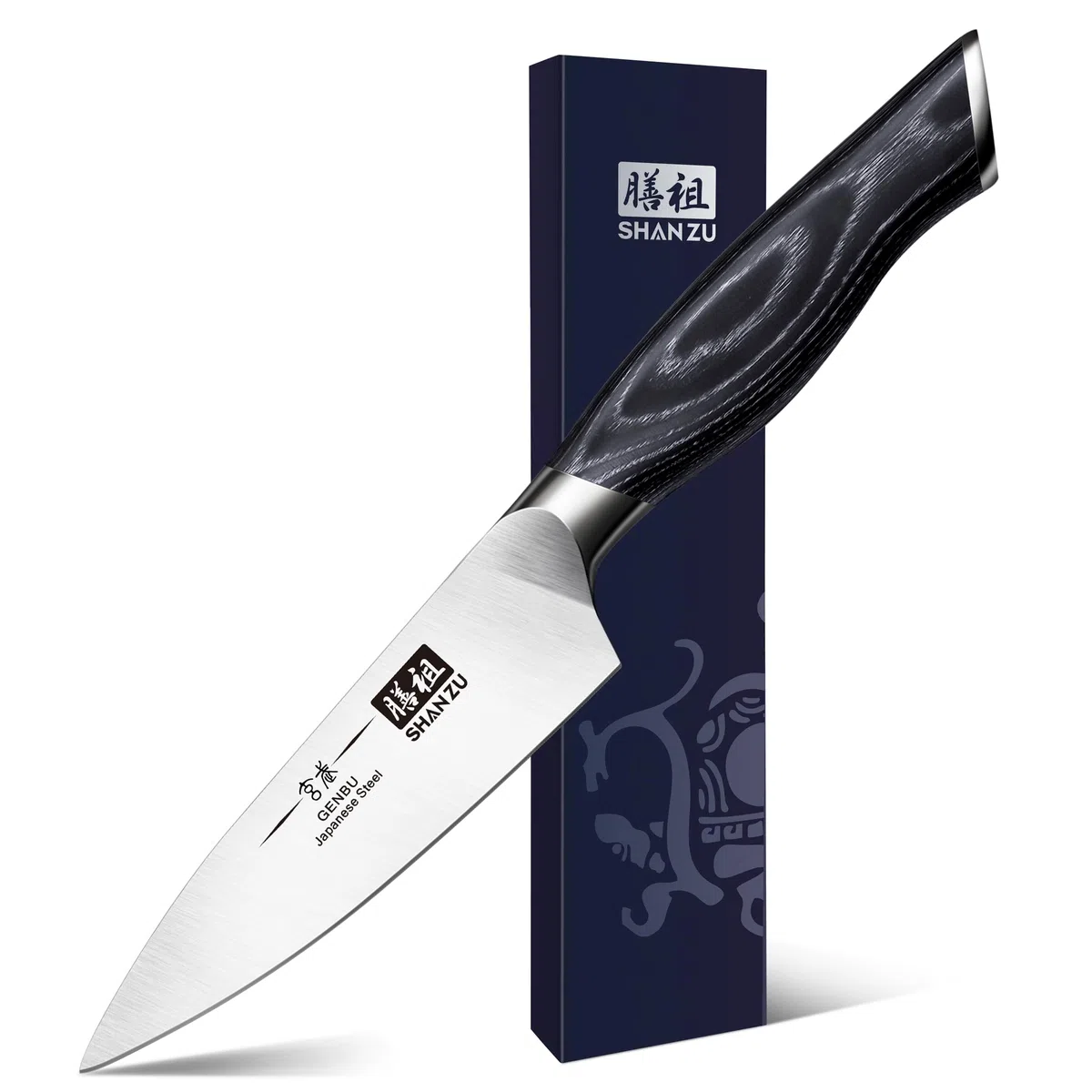 SHAN ZU Schälmesser Obstmesser Gemüsemesser Scharfe Profi Kochmesser Küchemesser Messer Klein aus Hochwertigem Carbon Edelstahl Spickmesser 9.5CM mit K133 Holzgriff- GENBU Series