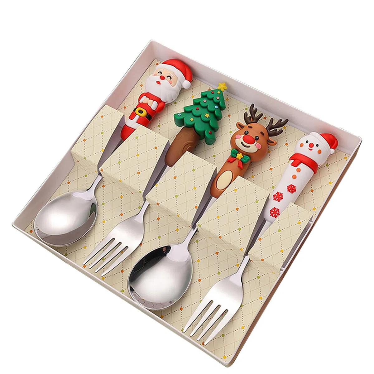 Vistaprint Weihnachts-Service-Set, 4-teilig, aus Edelstahl, Weihnachtsgeschirr-Set – Vistaprint Kochgeschirr für Weihnachtsvorspeisen, Besteck-Set aus Stahl