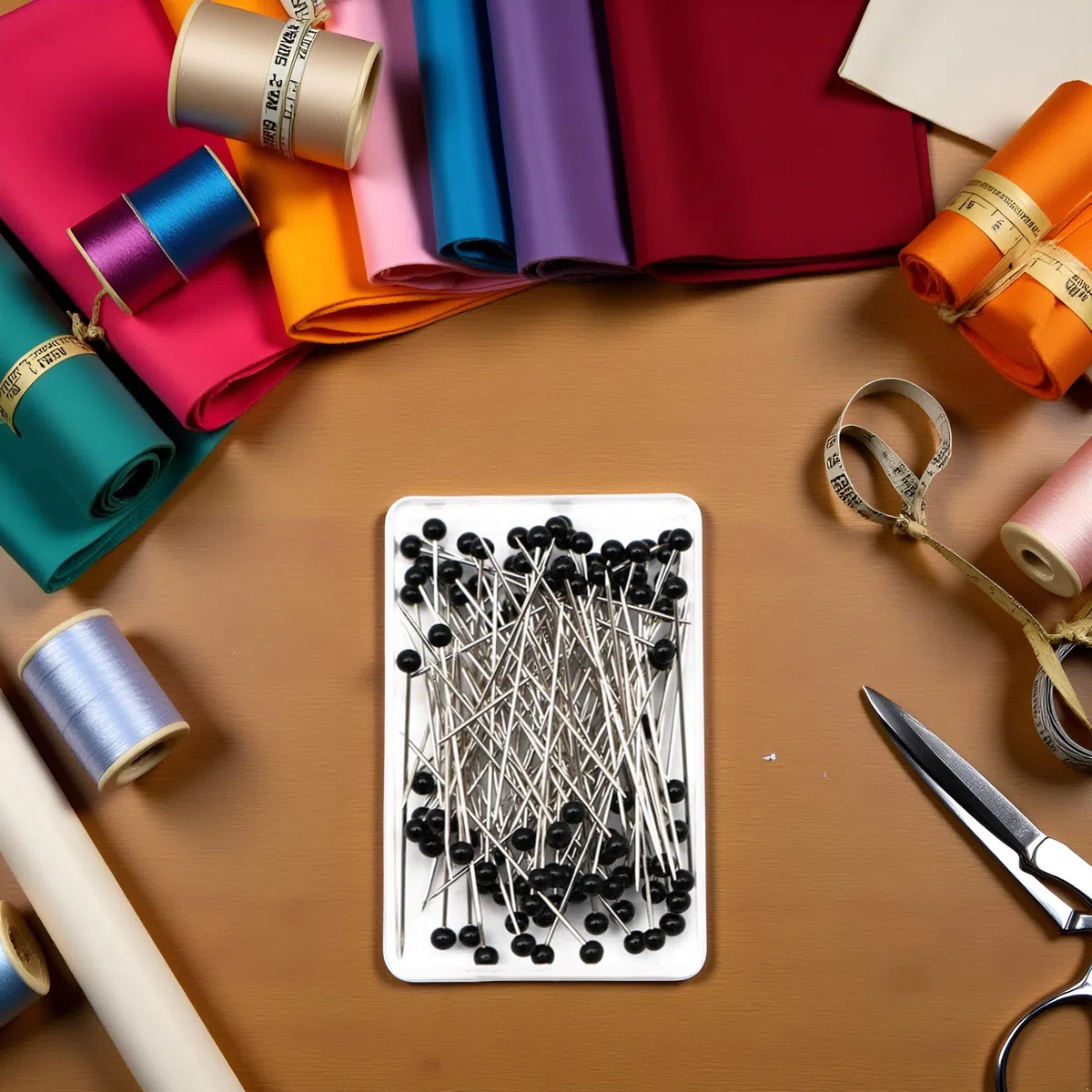 100 Stück schwarze Glaskopfnadeln zum Nähen, gerade Quilten, Schneidern, Schneidernadeln mit schwarzem Kugelkopf für Stoffschmuck, DIYnadeln und Nadelkissen