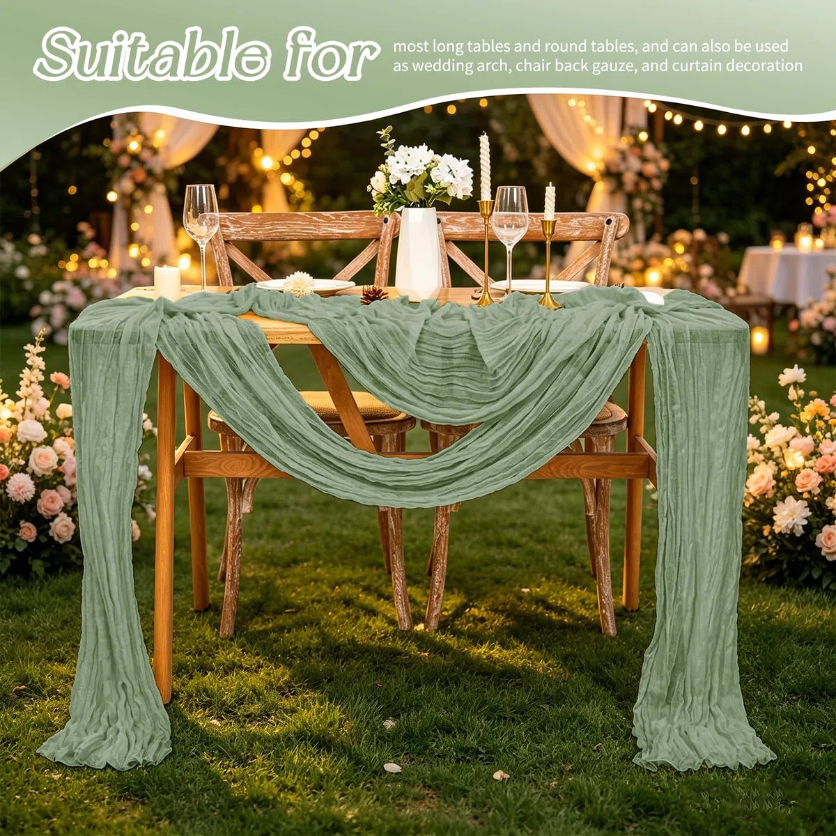 4 Stück Tischläufer Salbeigrün, 45 x 275 cm Käsetuch Tischläufer, Boho-Gaze-Tischläufer für den Esstisch, rustikale, durchsichtige Stoff-Tischläufer für Hochzeit, Party, Brautparty, Frühling