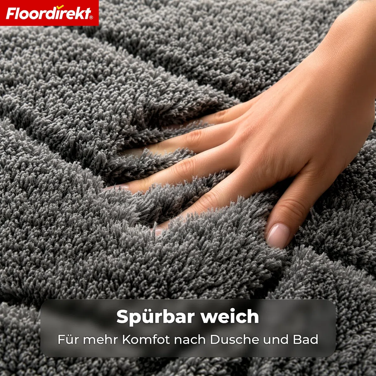 Floordirekt Badteppich - extra flauschig & schnelltrocknend - Badezimmerteppich mit rutschhemmender Rückseite - Badematte Duschvorleger (Maris) (Dunkelgrau, 60 x 120 cm)