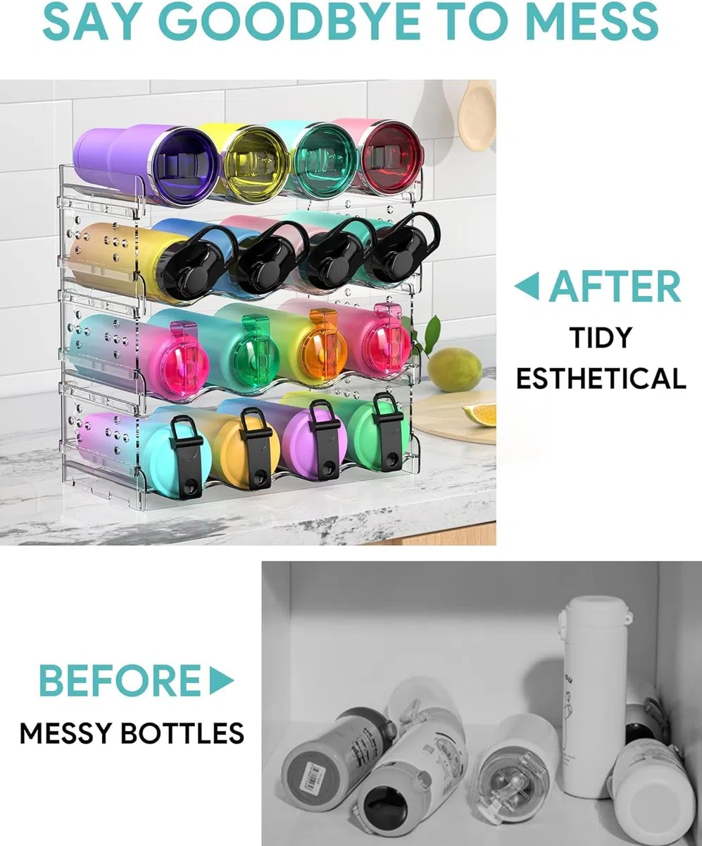 ItMvmt 4 Tier Wasserflasche Veranstalter für Kabinett, flaschenregal kühlschrank stapelbar, Organizing Bottles stapelbar Wasserflasche Lagerung Rack für Küche Organisation