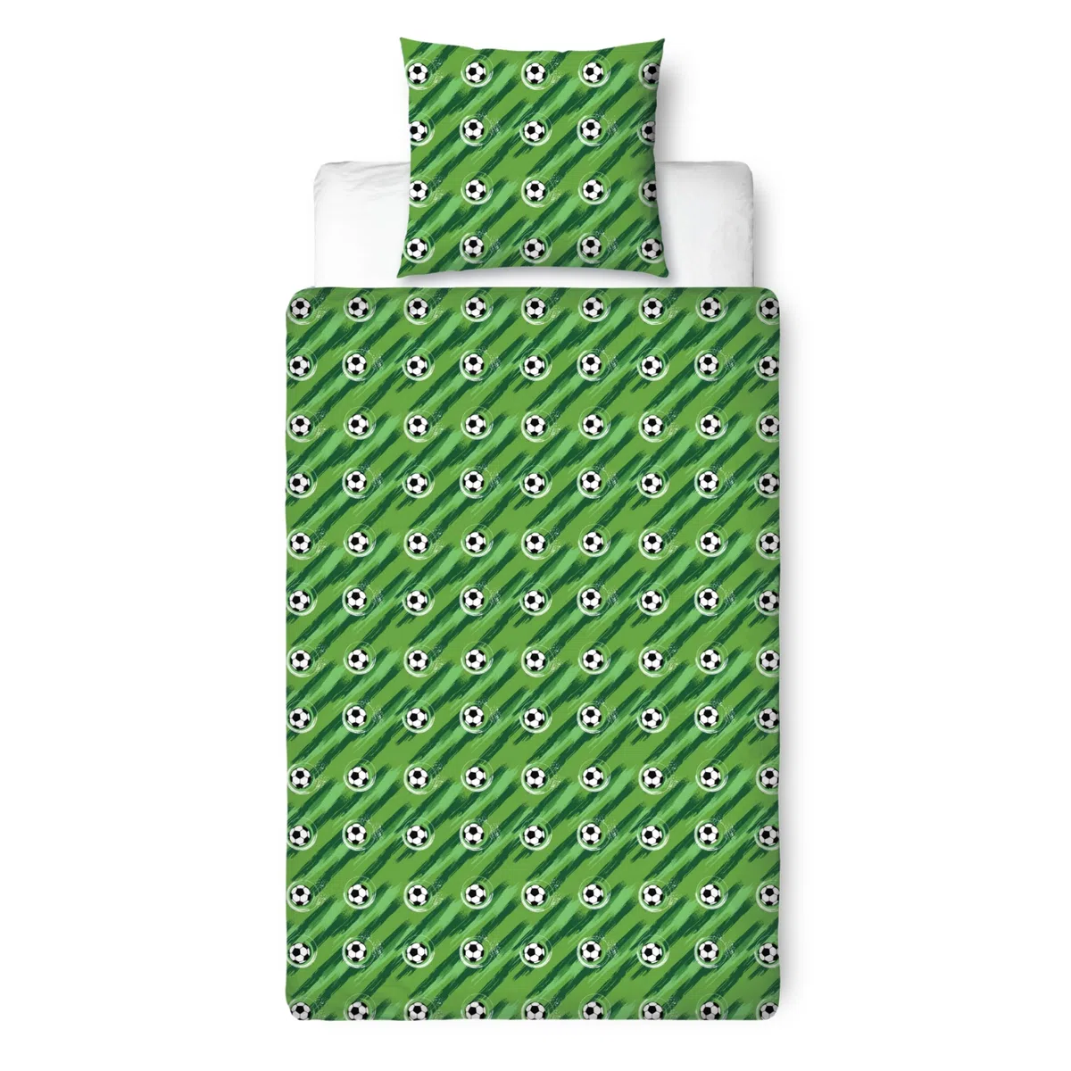 MTOnlinehandel Fußball Bettwäsche 135x200, Kinderbettwäsche 80x80 + 135x200, grün Jungenbettwäsche - Öko-Tex Teenager Bettwäsche aus Microfaser, Geschenk Idee für Jungs und Mädchen