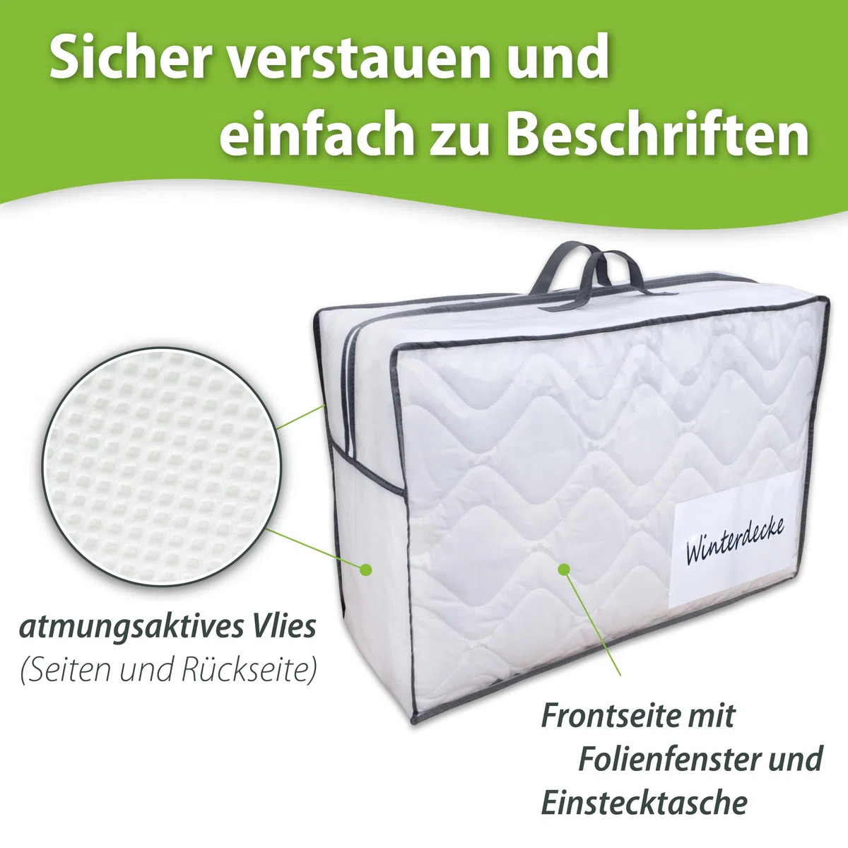 franknatur 2x Aufbewahrungstasche für Bettdecken - Tasche Aufbewahrung Bettwäsche Weiß