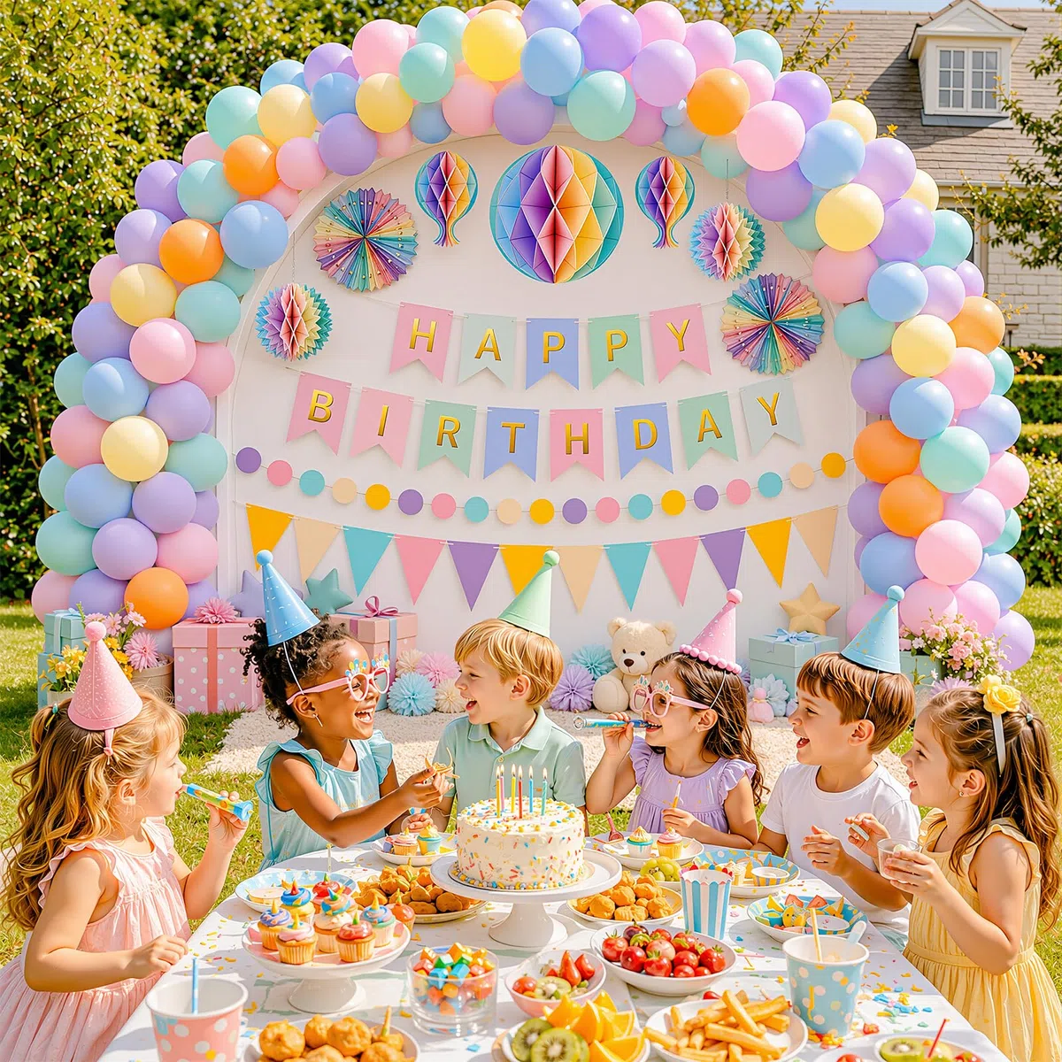 OLANRUN Geburtstagsdeko Set, Geburtstag Deko mit Happy Birthday Girlande, Banner, 21 Luftballons, Wimpelkette, Wabenbälle, Papierfächer, Luftschlangen für Frauen Mann Mädchen Jungen Party Deko
