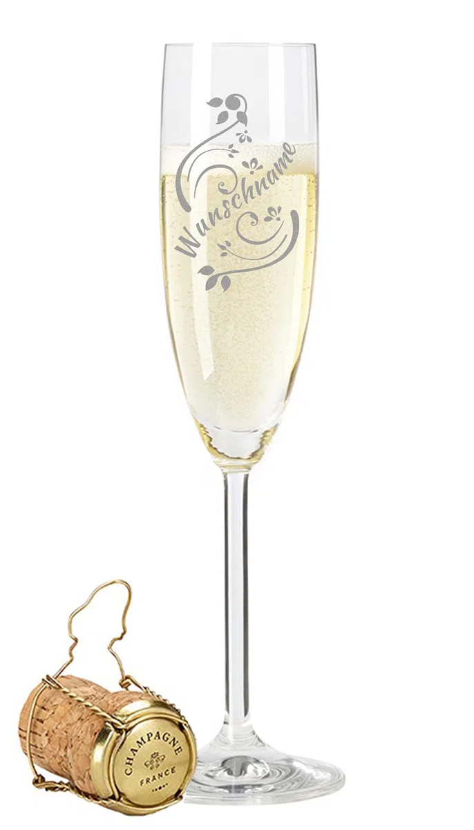 GRAVURZEILE Leonardo Sektglas mit Gravur eines Namen - Hochwertige Laser-Gravur - im Vintage Design als Geburtstagsgeschenk - Personalisiert mit Wunschgravur