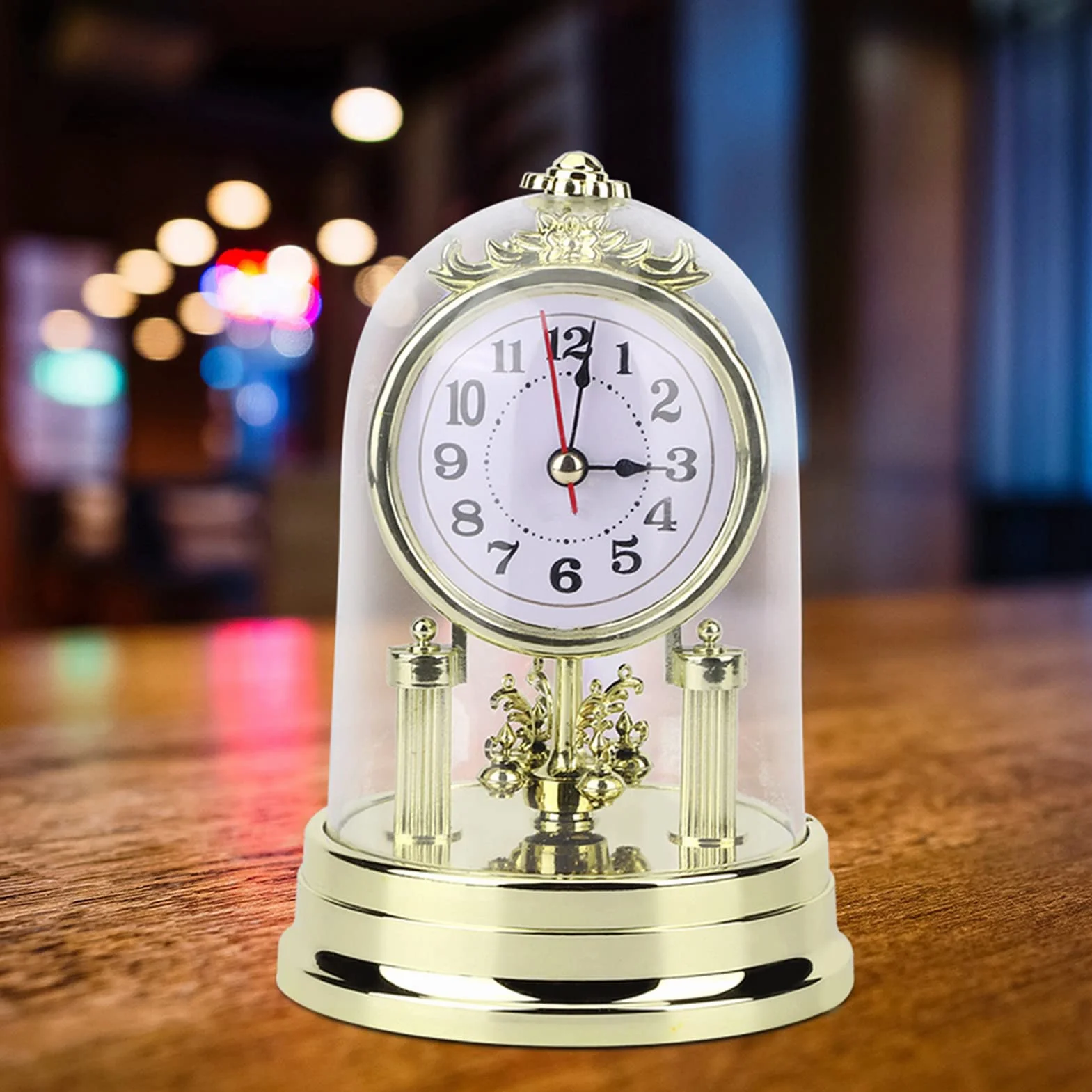 Cocoarm European Retro Style Wohnzimmeruhr Silent Antique Tischuhr Standuhr Decoration Home Ornament, 11 x 17 cm (Golden)