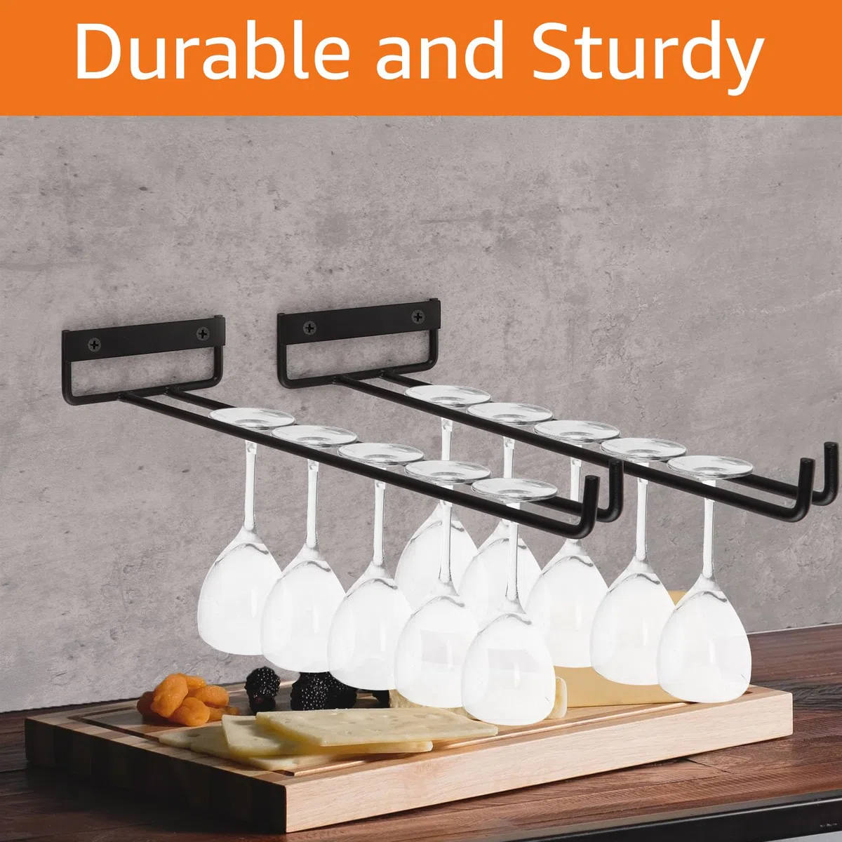WOPPLXY 6 Stück Schwarz Weinglashalter, 30cm Gläserhalter zum Aufhängen, Metall Weinglashalter Hängend für Restaurant, Bar, Küche