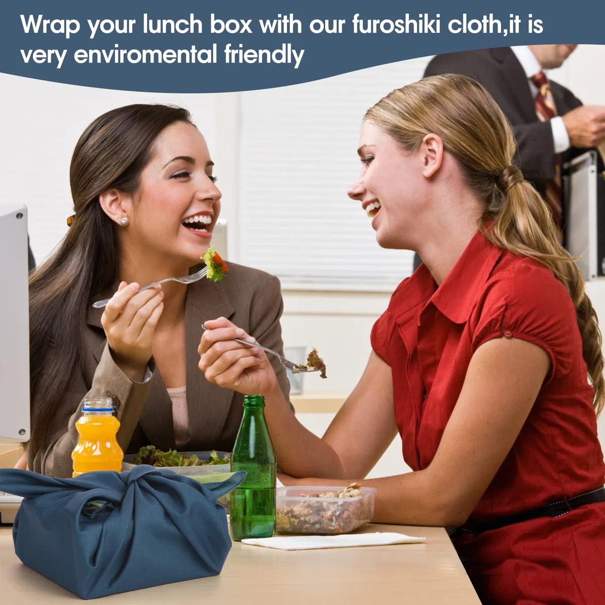 Furoshiki Wickeltuch, 3 Stück Bento-Box, Lunch-Weinflaschenabdeckung, doppelseitig, 70 x 70 cm, extra groß, japanischer Stil, Weihnachtstuch, abfallfreie Einkaufstasche, Marineblau