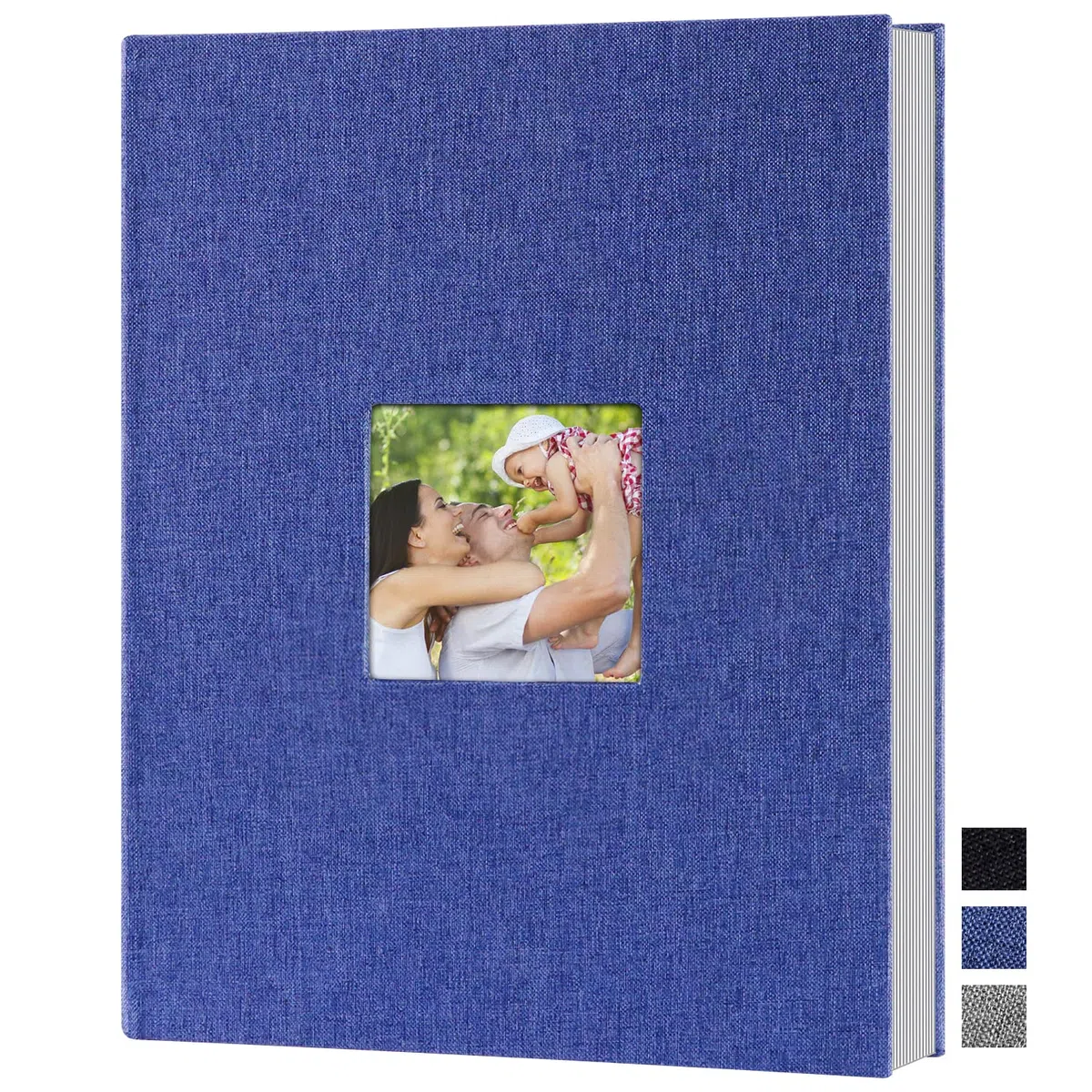 Benjia Fotoalbum Einsteckalbum A4 Hochformat 100 Seiten Hüllen, Leinenbezug Fotoalbum zum Einstecken für 100 A4 Fotos Blau