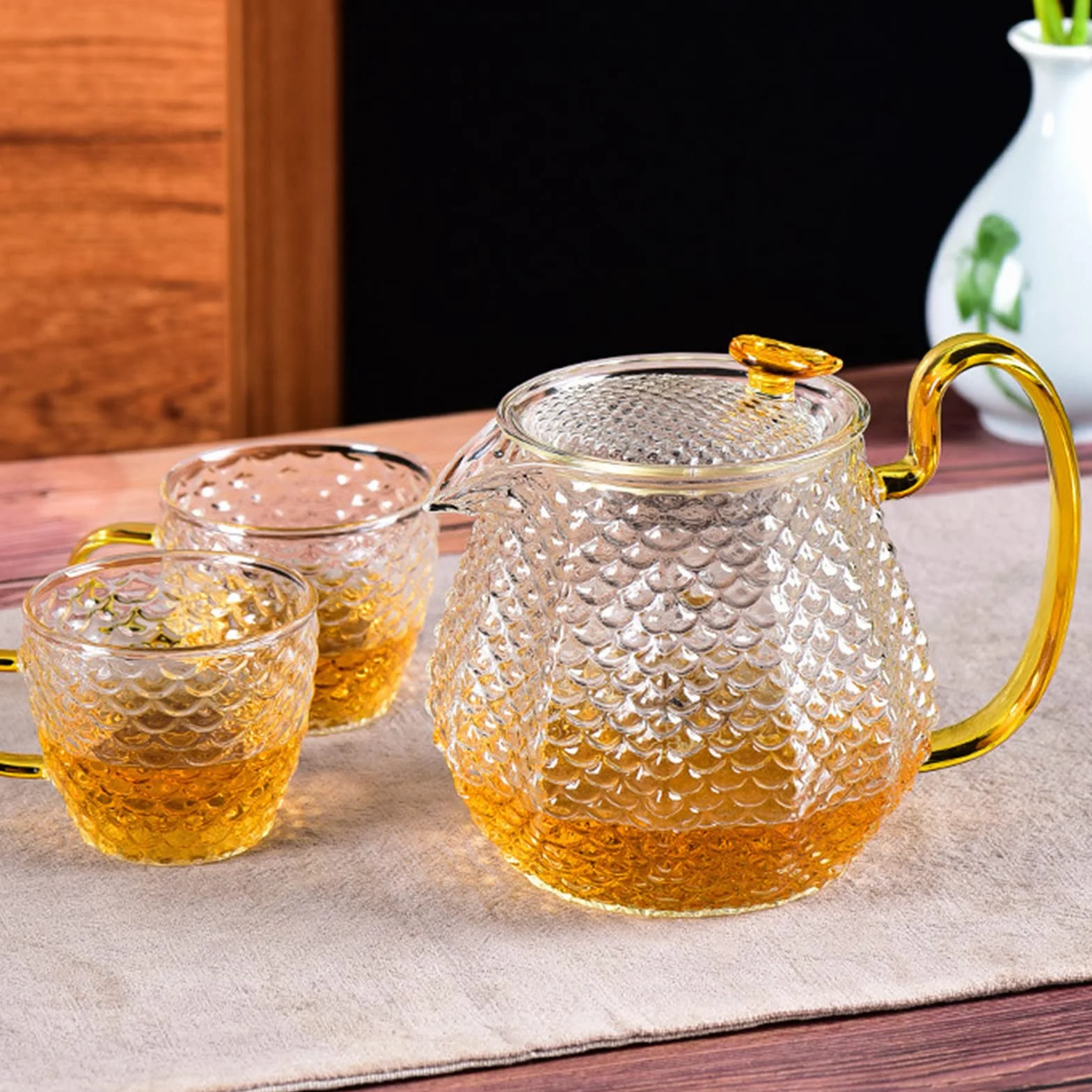 Jauhmui 600 ml Glasteekanne aus Borosilikatglas mit Siebeinsatz und Deckel, mundgeblasen, Teebereiter für losen Blatttee