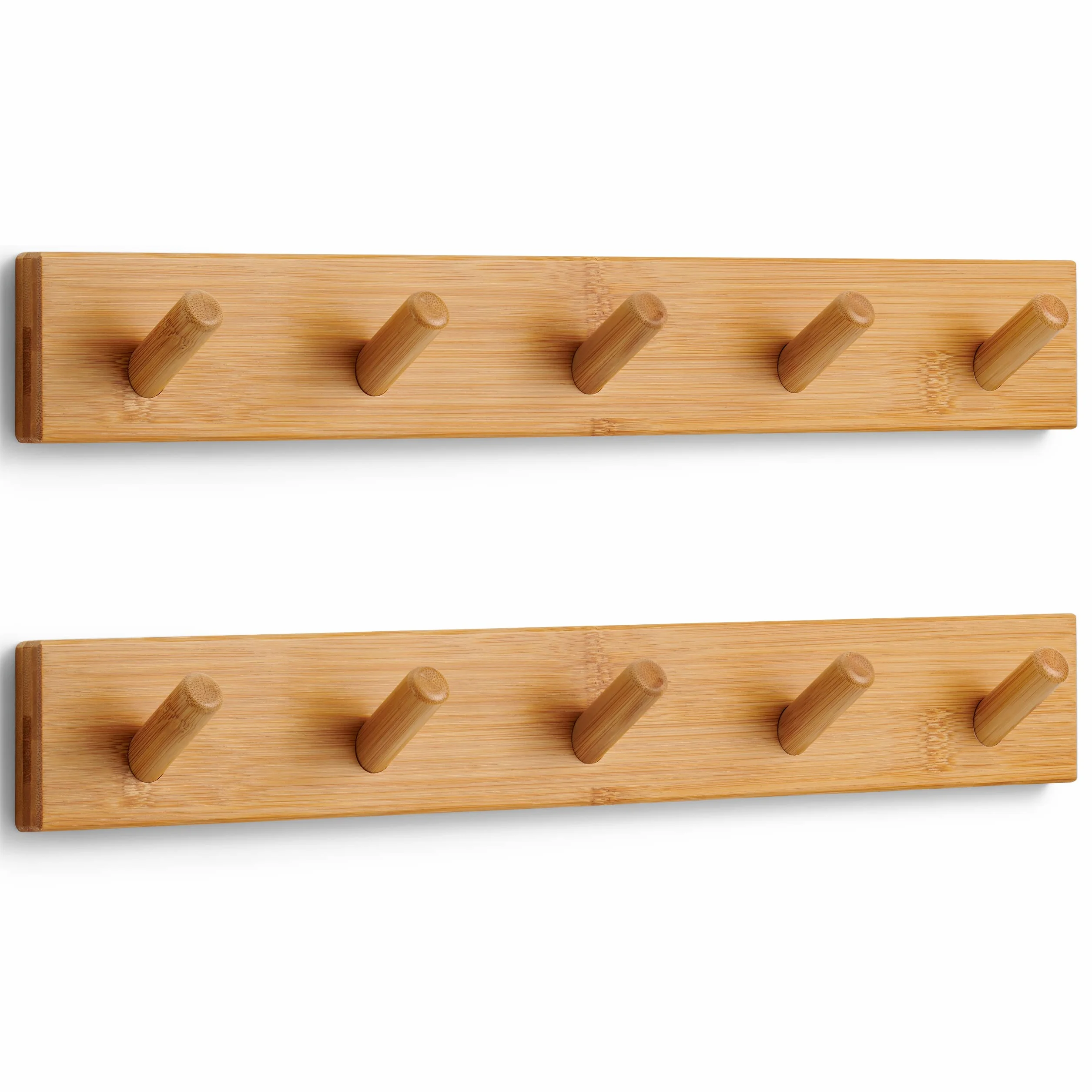 LARHN Garderobenhaken Holz (2 Stück) - Garderobenleiste Holz mit 5 Haken - 43 cm - Kleiderhaken Wand - Wandgarderobe für Flure, Garderoben, Schlafzimmer und Badezimmer