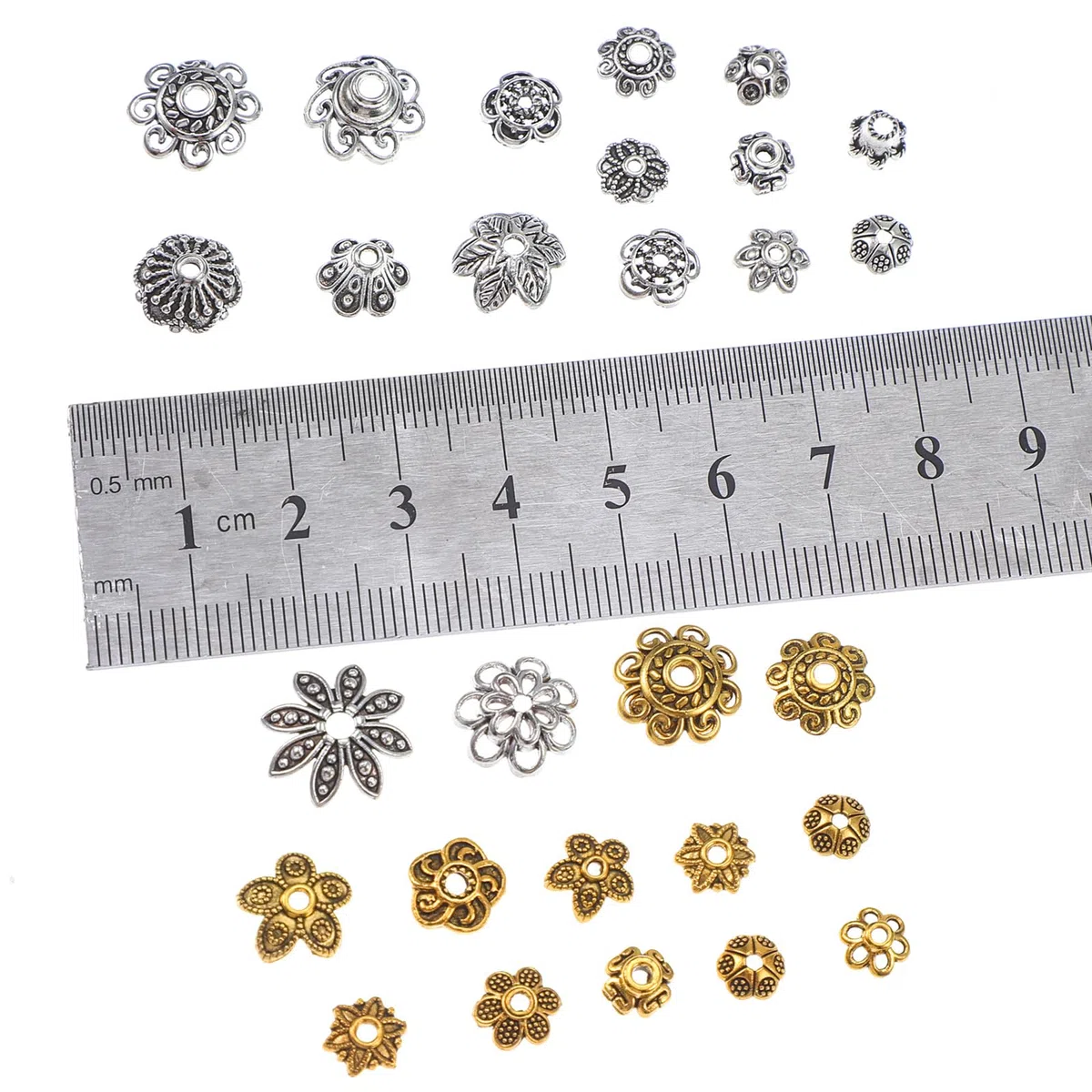 300 Stück Blumen Perlenkappen Gold Perlen Schmuckperlen Perlen zum Auffädeln Vintage Blumenperlen Endkappen Abstandsperlen Metallperlen für DIY Schmuckherstellung Armbänder Ohrringe Halsketten