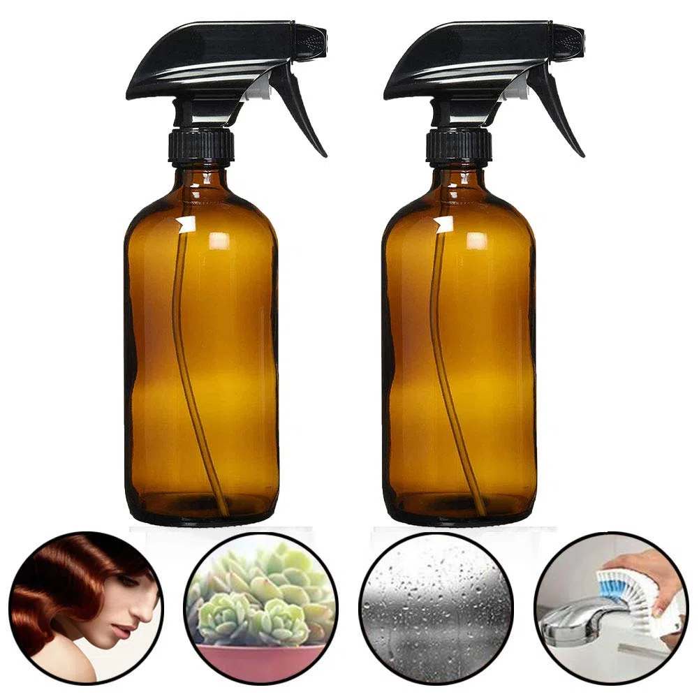 Braunglas Sprühflasche, Leere Sprühflasche Glasflasche mit Verstellbare Sprühkopf für Pflanzen Friseur Küche Reinigungsmittel (2 x 500ml)