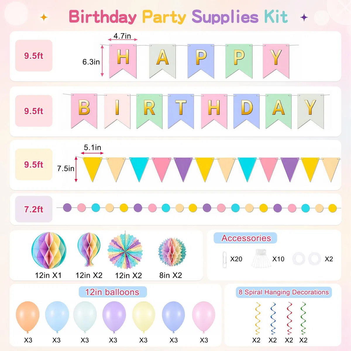 OLANRUN Geburtstagsdeko Set, Geburtstag Deko mit Happy Birthday Girlande, Banner, 21 Luftballons, Wimpelkette, Wabenbälle, Papierfächer, Luftschlangen für Frauen Mann Mädchen Jungen Party Deko