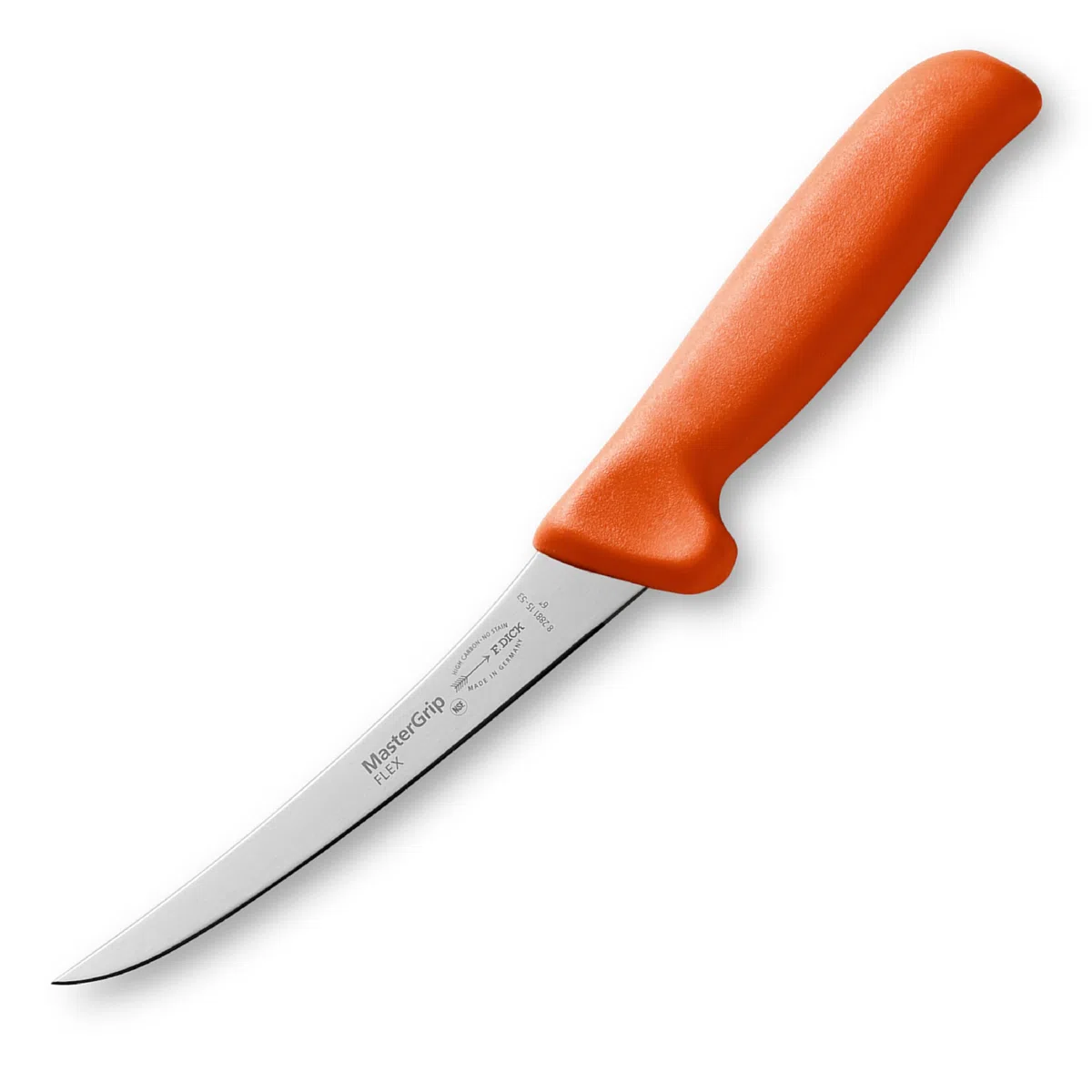 F. DICK Ausbeinmesser MasterGrip 15 cm, flexibel - rostfrei, Klinge extra scharf, 56 HRC, Fleischermesser ergonomischer Griff - Spezialstahl Metzgermesser - Profi Messer - 82881151-53 - orange