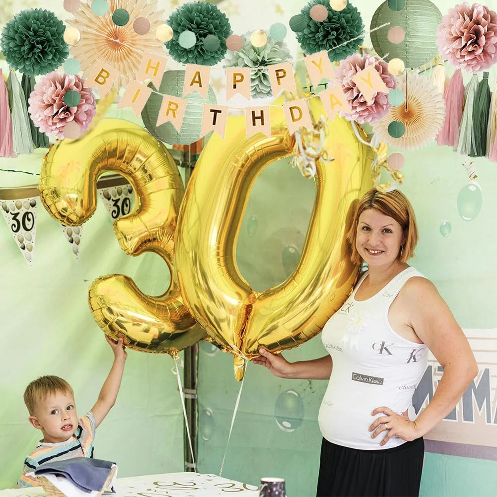 Geburtstagsdeko Salbeigrün Rosa Mädchen Party Deko Geburtstag Grün Rosa Frau Retro Boho Geburtstagsdeko Olivgrün Rosa mit Happy Birthday Banner Beige Gold Salbei Creme Dusty Rose Quaste Girlande