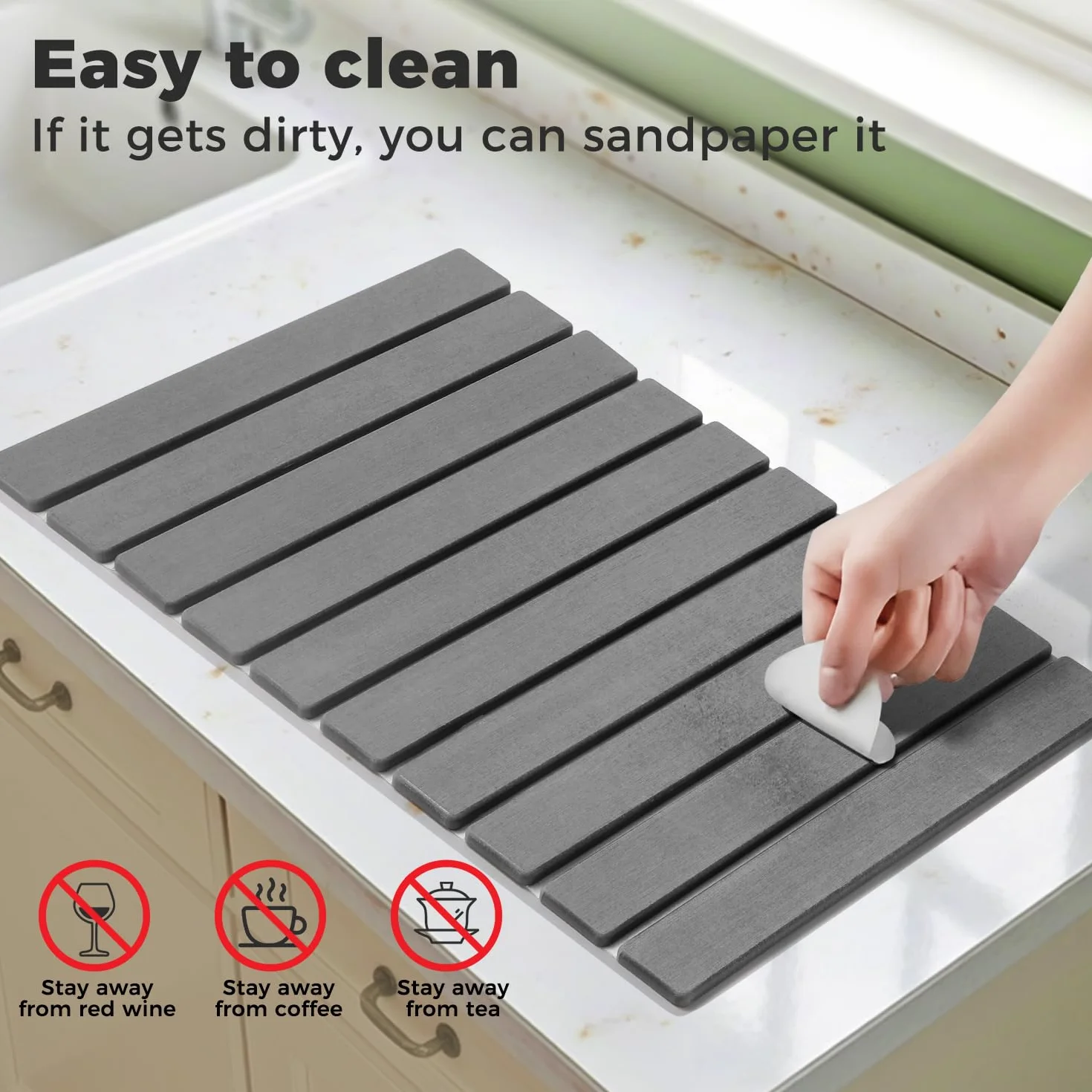 Abtropfmatte Geschirr, 60x40cm Wasserabsorbierende Kieselgur Matte Küche, Faltbare Spülbeckenmatte Abtropfmatte Kaffeemaschine Schnelltrocknende Matte Küche für Geschirr Tassen (Dunkelgrau, 60x40cm)