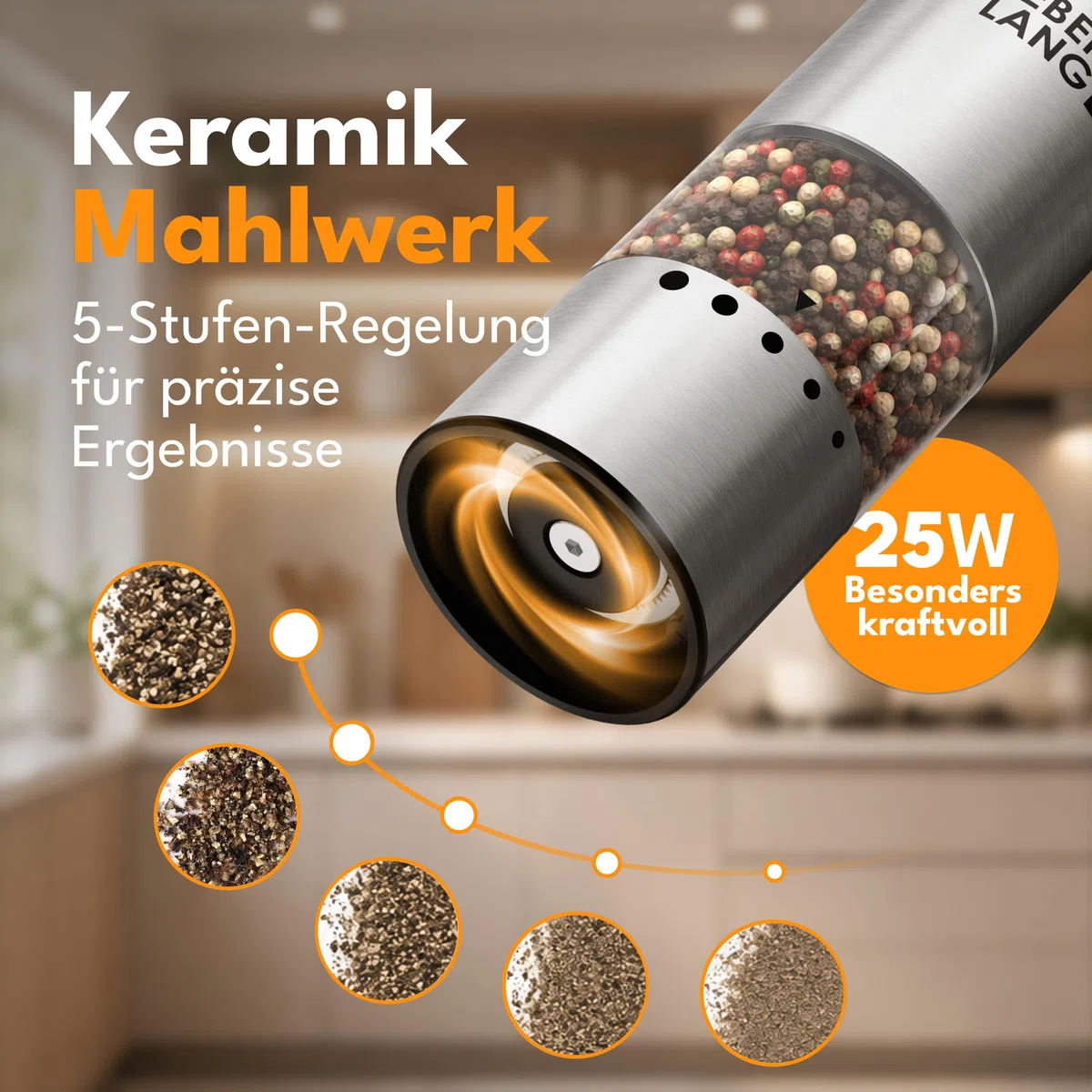 LEBENLANG Mini Salz und Pfeffermühle Elektrisch - 300mAh & Kompakter 30ml Behälter I 1er Set I Wiederaufladbar Gewürzmühle Elektrisch Klein Elektrischer Salz und Pfefferstreuer Pfeffer & Salzmühle