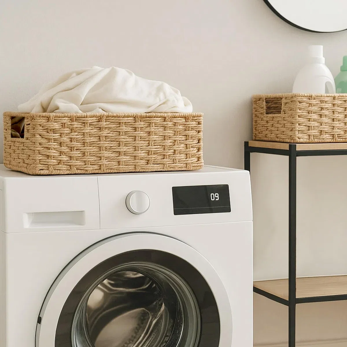 Geflochtene Körbe für Badezimmer – Wäschekörbe mit Stoffeinsatz, Natur-Seegras-Aufbewahrung für Badezimmer, Schlafzimmer & Küche, dekoratives und platzsparendes 2er-Set (2er-Set)
