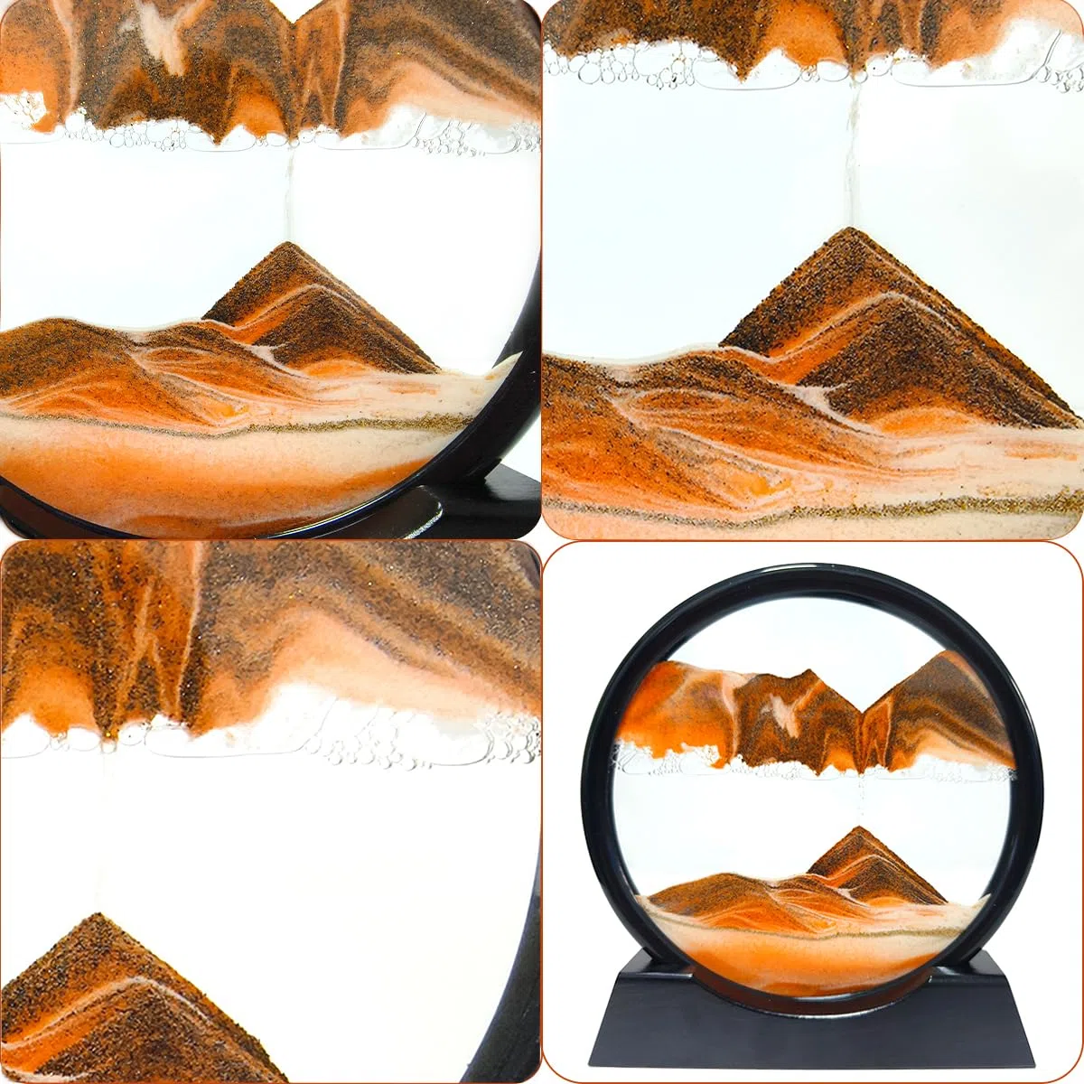 Fließende Sandmalerei, Dynamisches 3D Sandbild zum Drehen, Sandkunst, Tiefsee Sandbild Rund für Zuhause, Büro und Desktop Dekor (Orange, 7")