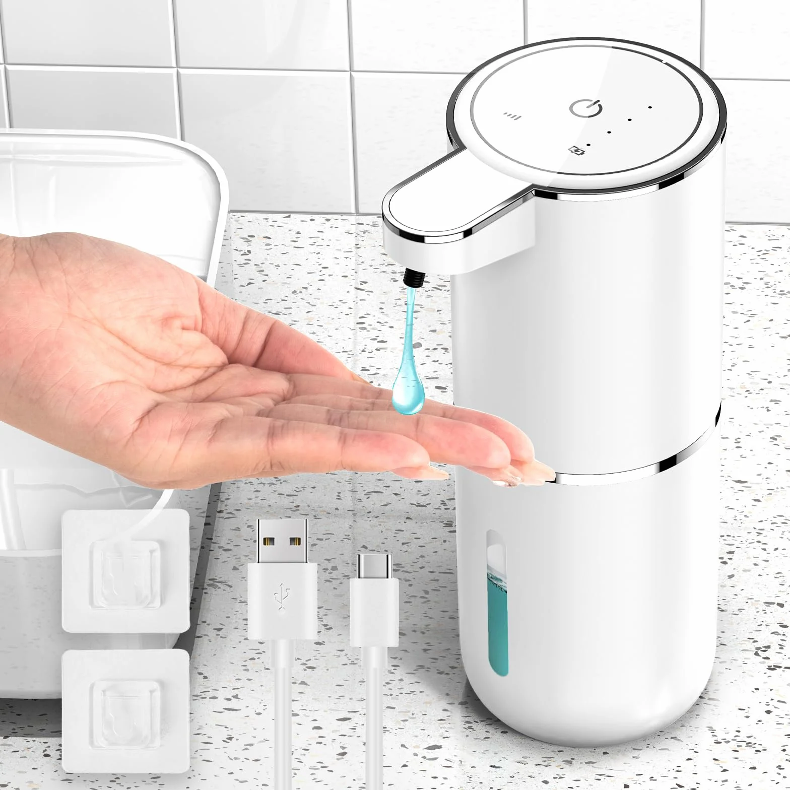 Seifenspender Automatisch, 380ml Elektrischer Seifenspender mit Sensor Infrarot, Automatischer Seifenspender Wandmontage, USB Wiederaufladbar, IPX5 Wasserdicht für Küchen,Bad,Schule,Hotel