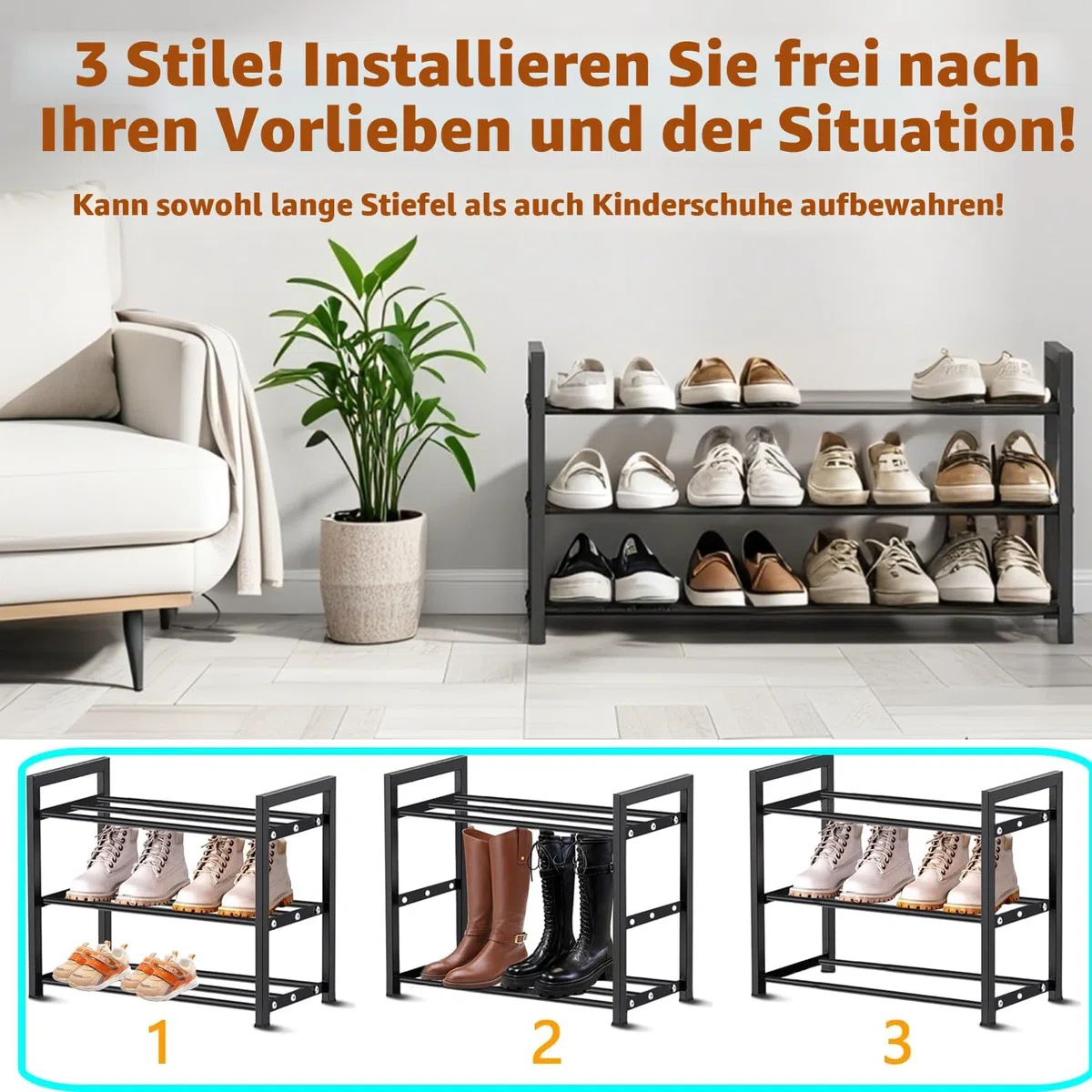 Expandable Schuhregal Schmal 2 Ebenen Adjustable Ausziehbar Klein Metall Schuhaufbewahrung 45 to 80cm, Schwarz Schuhregal Platzsparend für Diele, Flur DraußEn Outdoor Camping