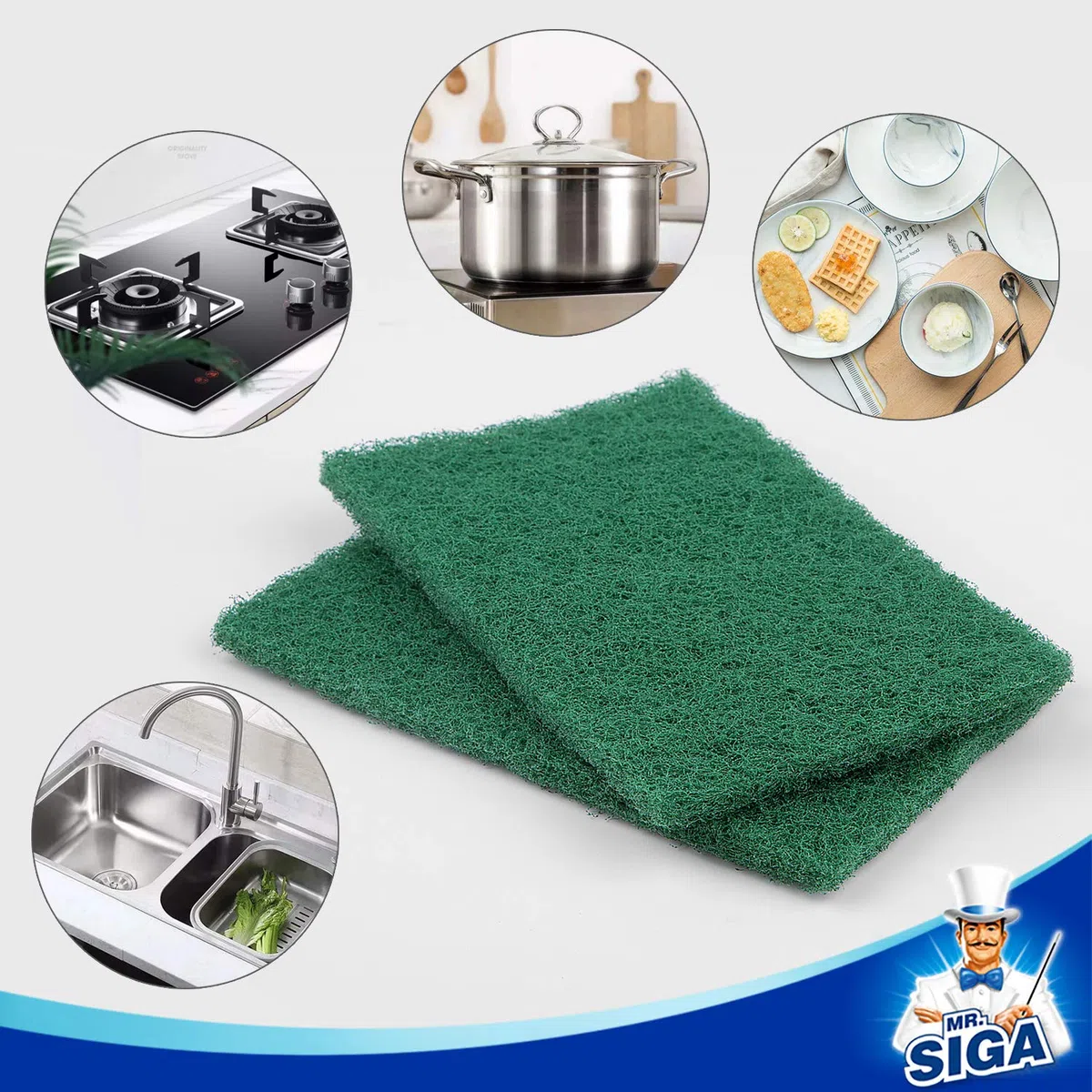 MR.SIGA Hochleistungs-Scheuerschwamm Haushaltsschrubber Reinigungstücher Topfkratzer für Küche, Spüle, Schale, 24er-Pack, 10 x 15 cm(3,9 x 5,9 Zoll), Grün