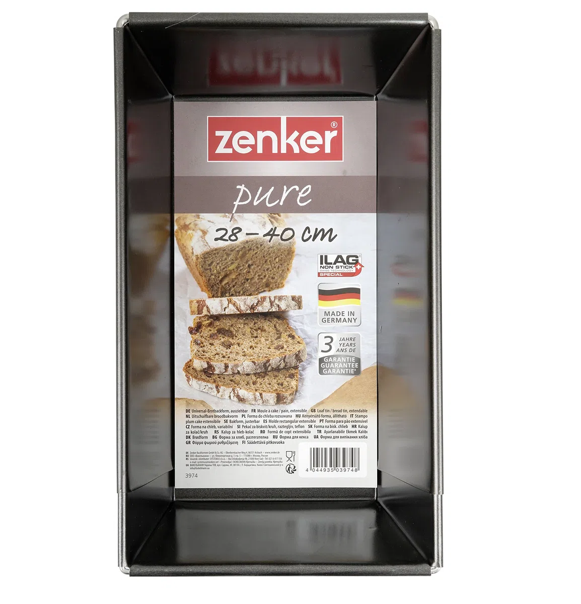 Zenker Universal-Brotbackform ausziehbar 28-40 cm PURE, Königskuchenform mit Antihaftbeschichtung, hochwertige Backform (Farbe: schwarz), Menge: 1 Stück