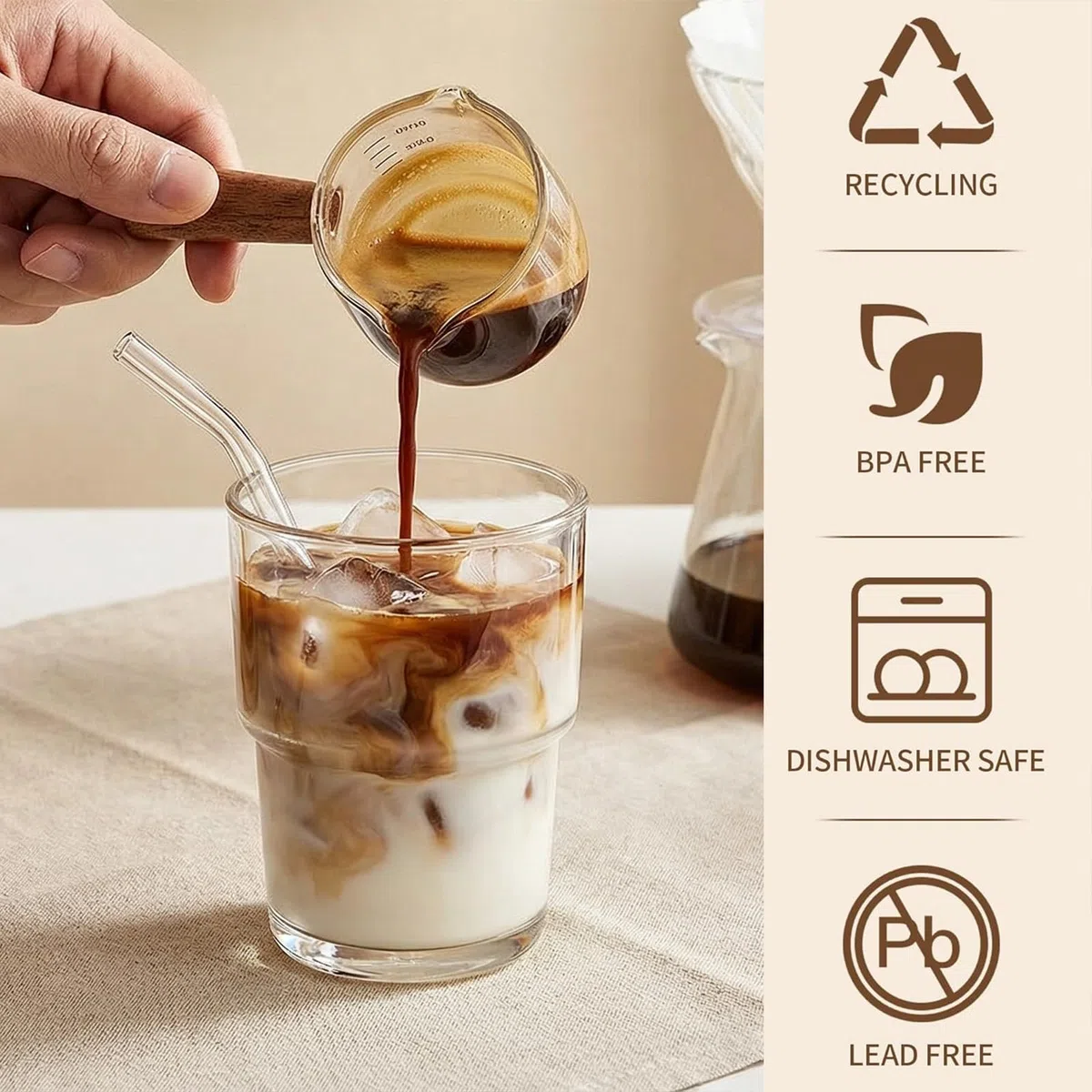 VITEVER 2 Stück 450ml Glasbecher mit Deckel und Strohhalm, Smoothie Becher mit Strohhalm, Luftdicht Wasserdicht Design Kaffeebecher Travel Mug, Eiskaffee Becher, Trinkglas