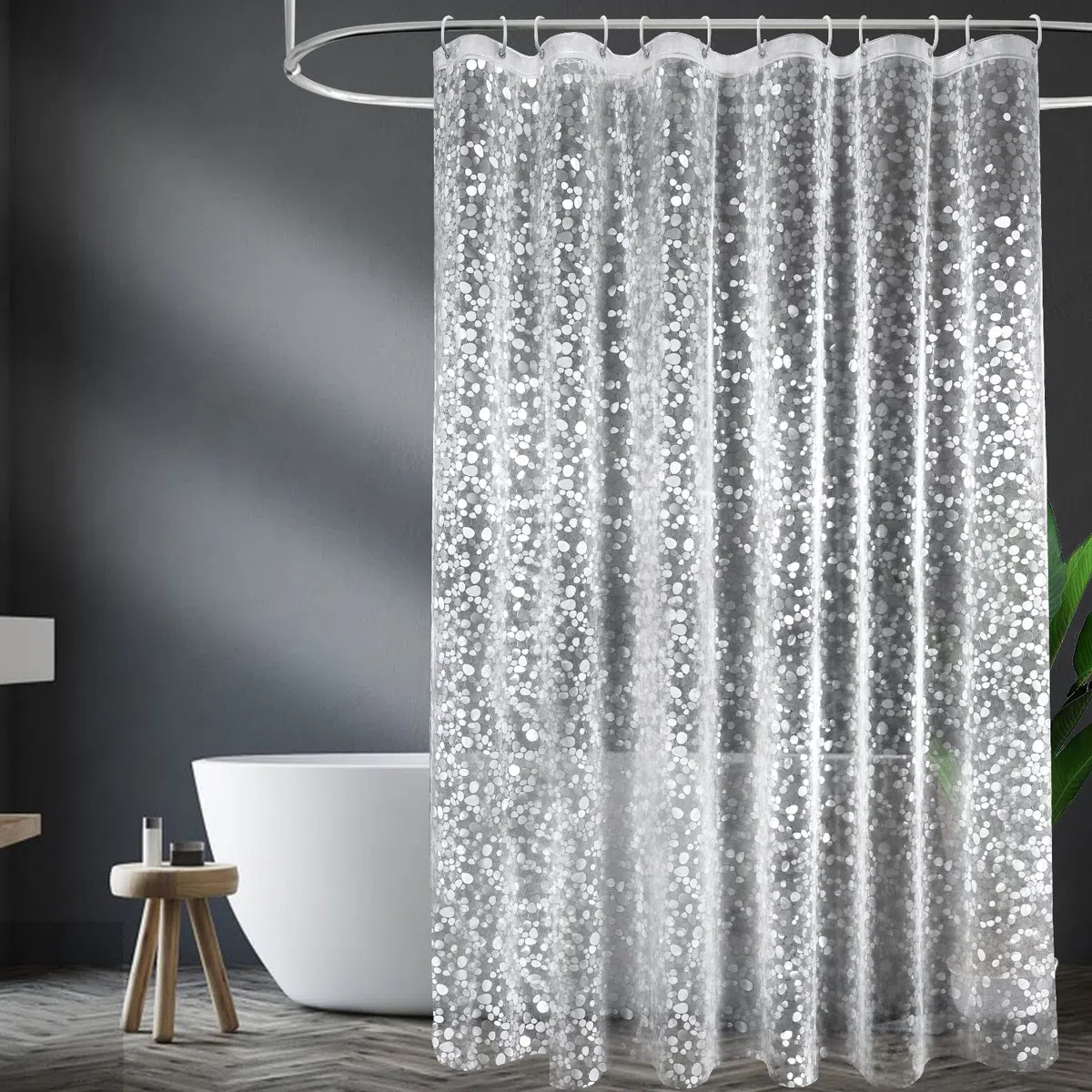 EurCross Antischimmel Duschvorhang 180x200 mit 3 Stärkere Magnete Unten,Transparent mit 3D Kieselsteinen Muster, Wasserdicht Eva Plastik Dusch Vorhang für Badewanne mit 12 Ringe