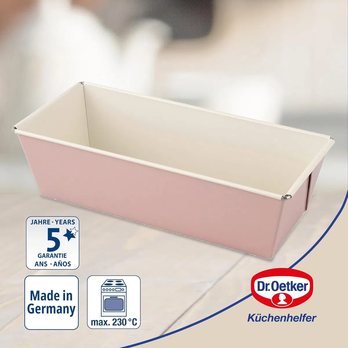Dr. Oetker Kastenform 25 cm, Königskuchenform aus der Serie Modern Baking - Retro Design mit zweifarbiger, keramisch verstärkter Premium-Antihaftbeschichtung (Farbe: Rosa/Creme), Menge: 1 Stück