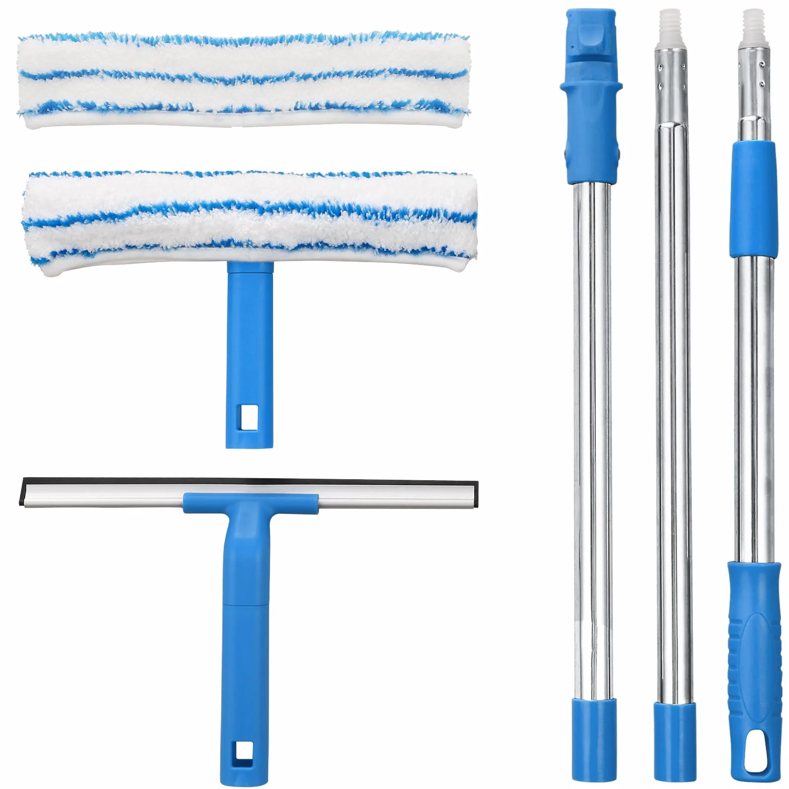 Mitclear Fensterreiniger mit Teleskopstiel (146cm), Professioneller Fensterwischer mit Silikonabzieher & Mikrofaserschrubber, Fensterreinigungsset für Bad, Dusche, Glas, Spiegel, Auto